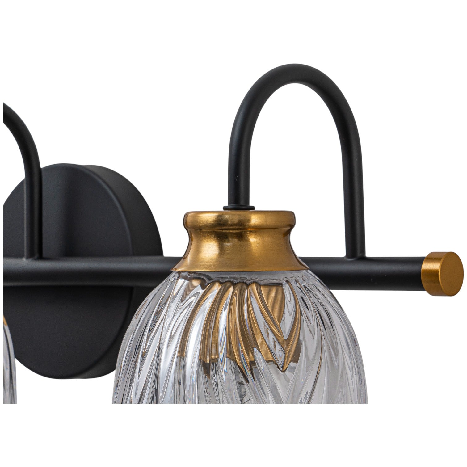 Glowlings 3/4-Light Modern Black & Gold Bathroom Vanity Light Wall Sconce with Flower Clear Glass Shades for Mirror