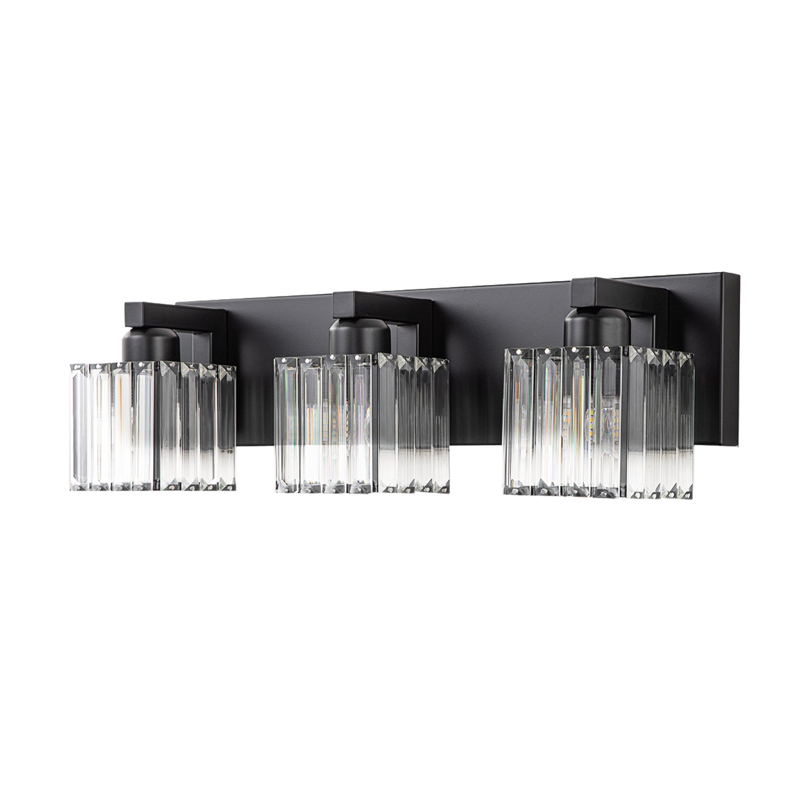 Glowlings 3/4/5-Light Modern Matte Black Square Crystal Bathroom Vanity Light Fixtures Over Mirror