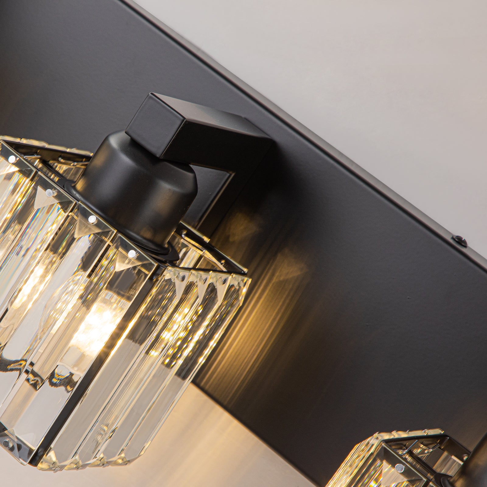 Glowlings 3/4/5-Light Modern Matte Black Square Crystal Bathroom Vanity Light Fixtures Over Mirror
