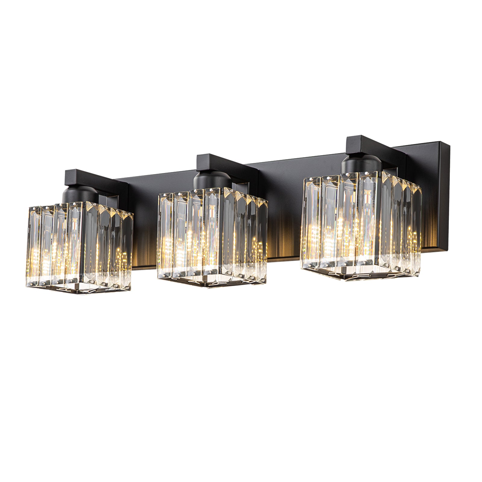 Glowlings 3/4/5-Light Modern Matte Black Square Crystal Bathroom Vanity Light Fixtures Over Mirror