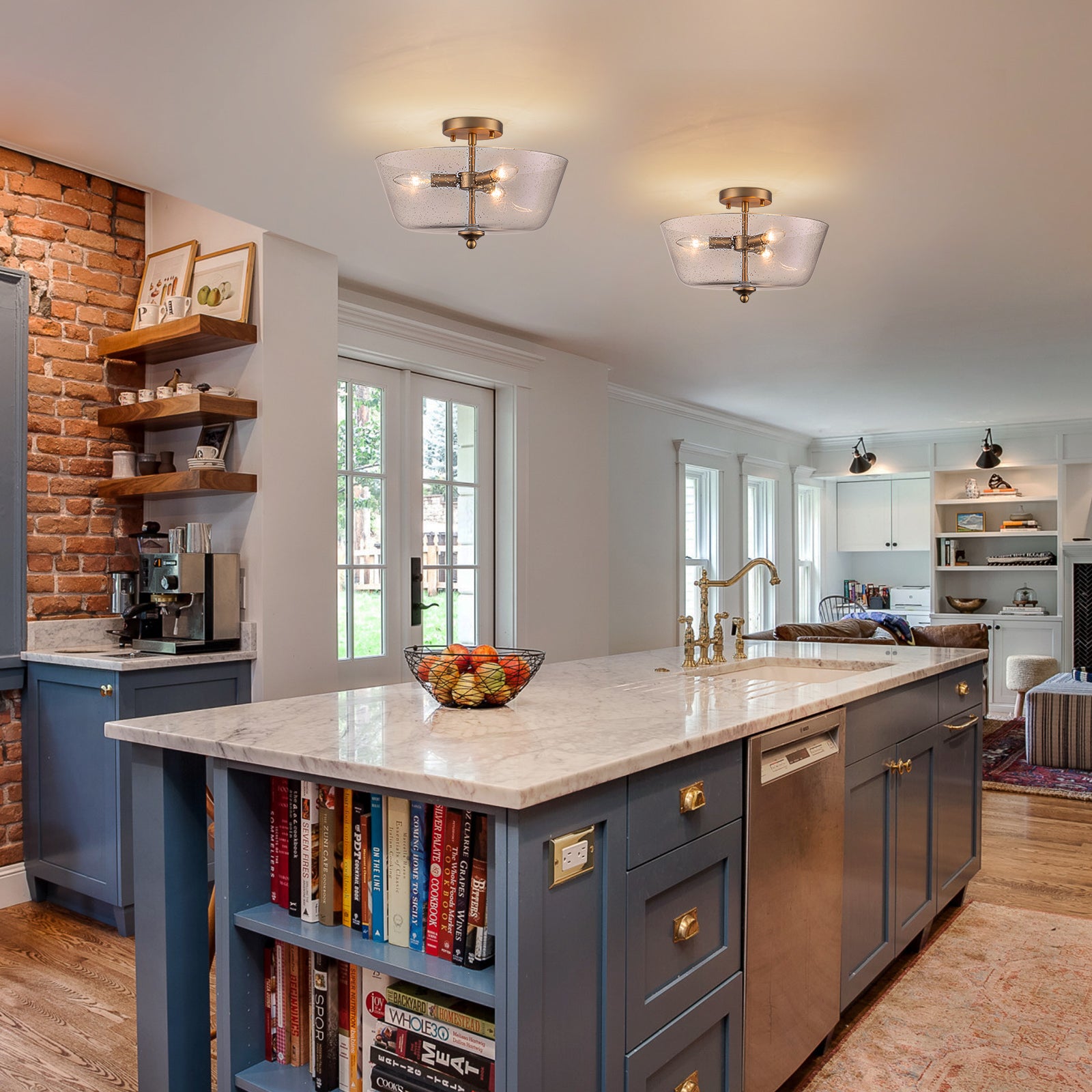 Glowlings 3-Light Modern 15"Wide Bowl Clear Seeded Glass Semi-Flush Mount Ceiling Light