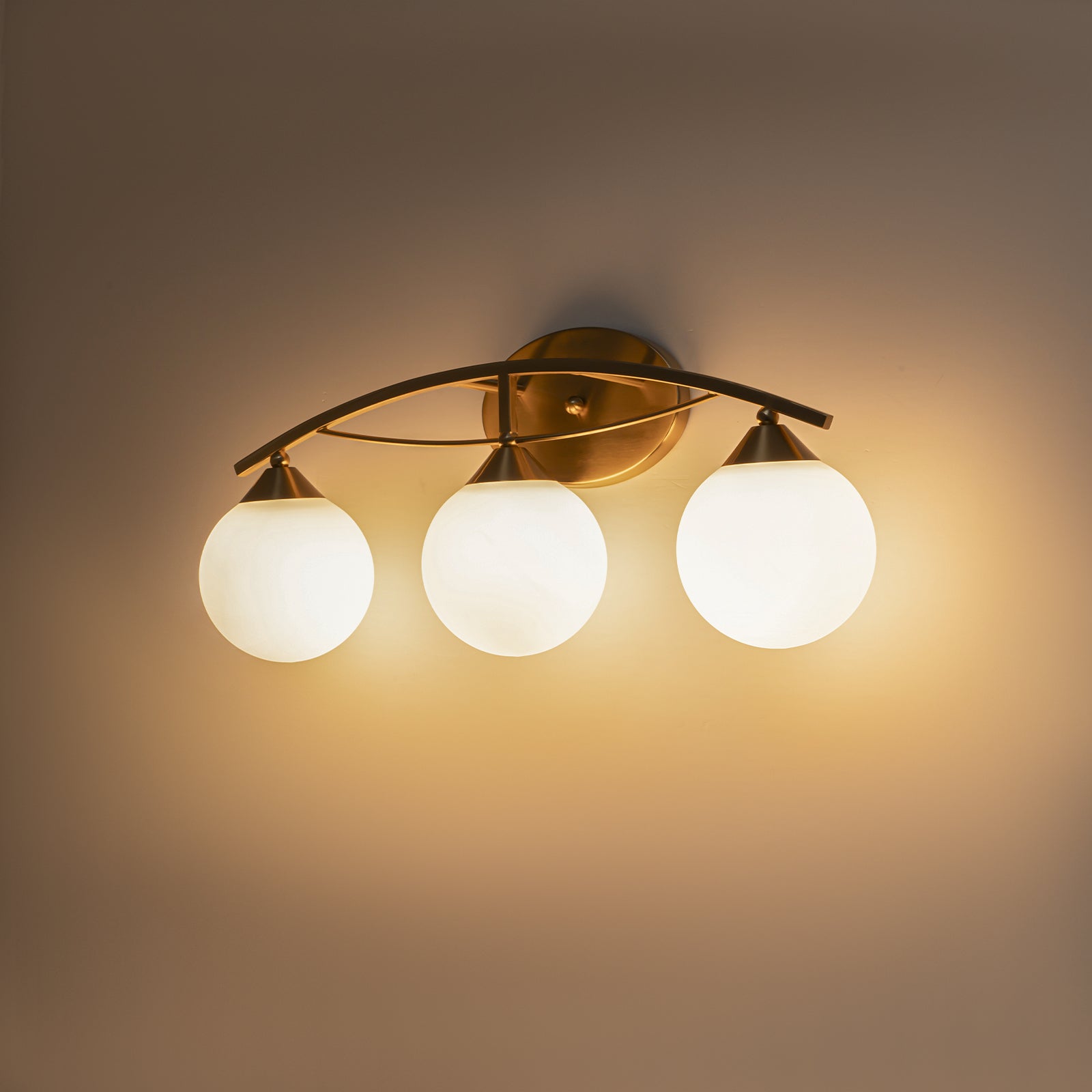 Glowlings 3/4-Light Modern Brass Curve Opal Glass Bathroom Vanity Light
