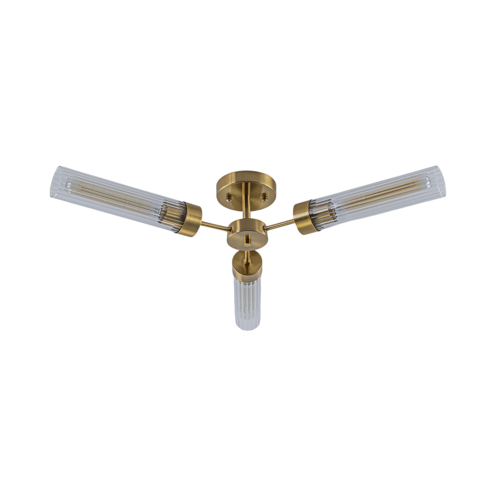 Glowlings 3-Light Modern Brass Ribbed Glass Sputnik Semi-Flush Mount Ceiling Light