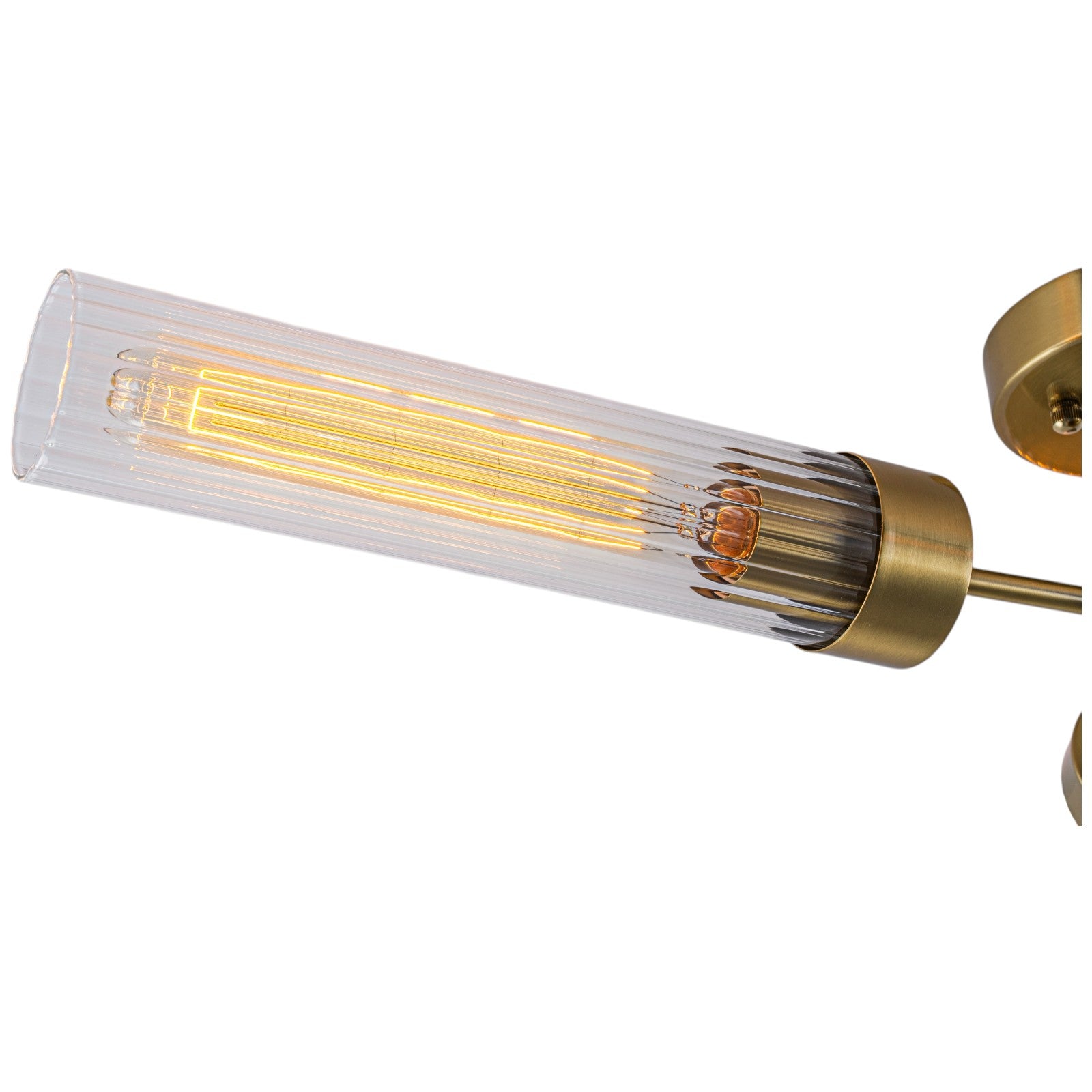 Glowlings 3-Light Modern Brass Ribbed Glass Sputnik Semi-Flush Mount Ceiling Light