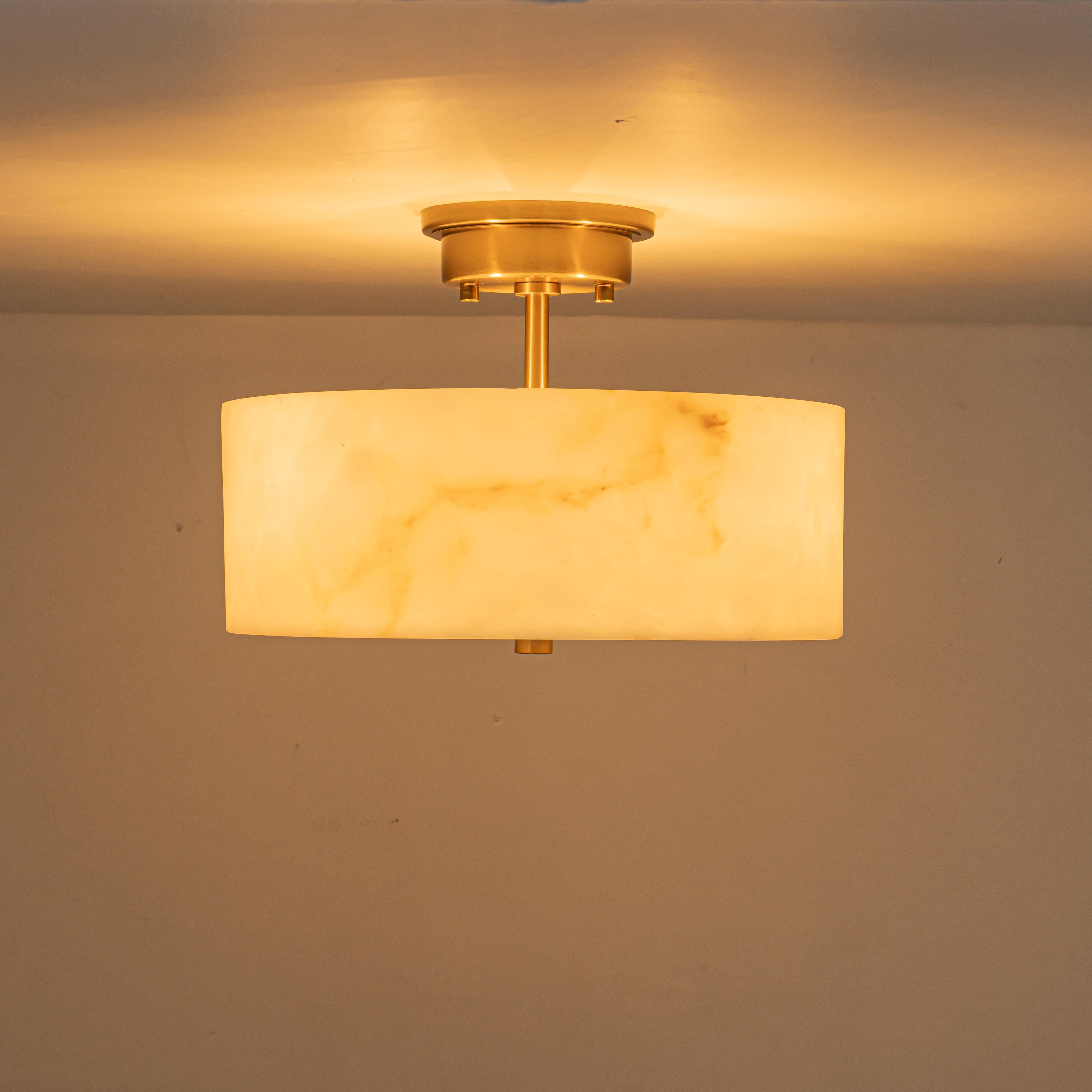 Glowlings 3-Light Modern Brass Semi-Flush Mount Ceiling Light with Faux Alabaster Drum Shade