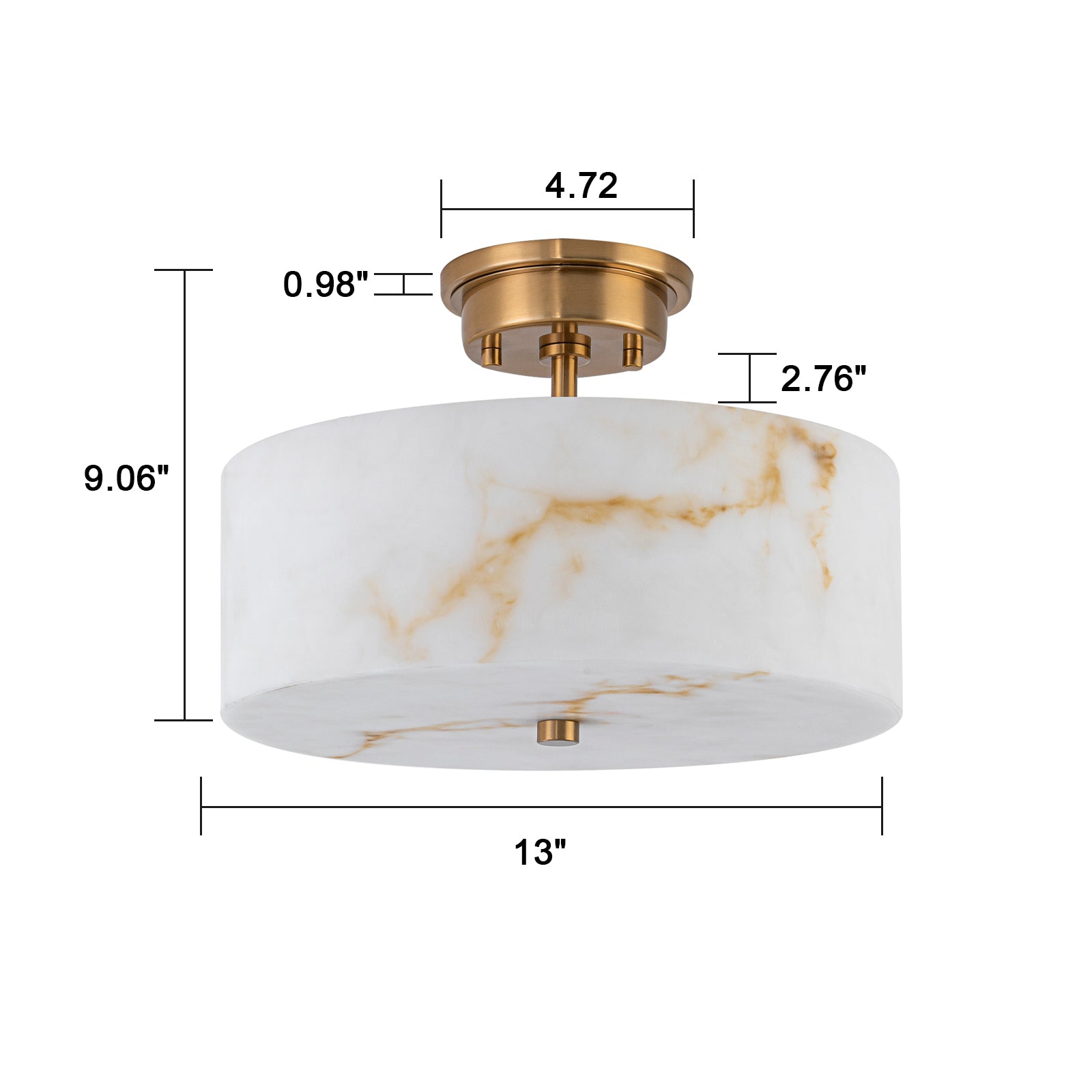 Glowlings 3-Light Modern Brass Semi-Flush Mount Ceiling Light with Faux Alabaster Drum Shade