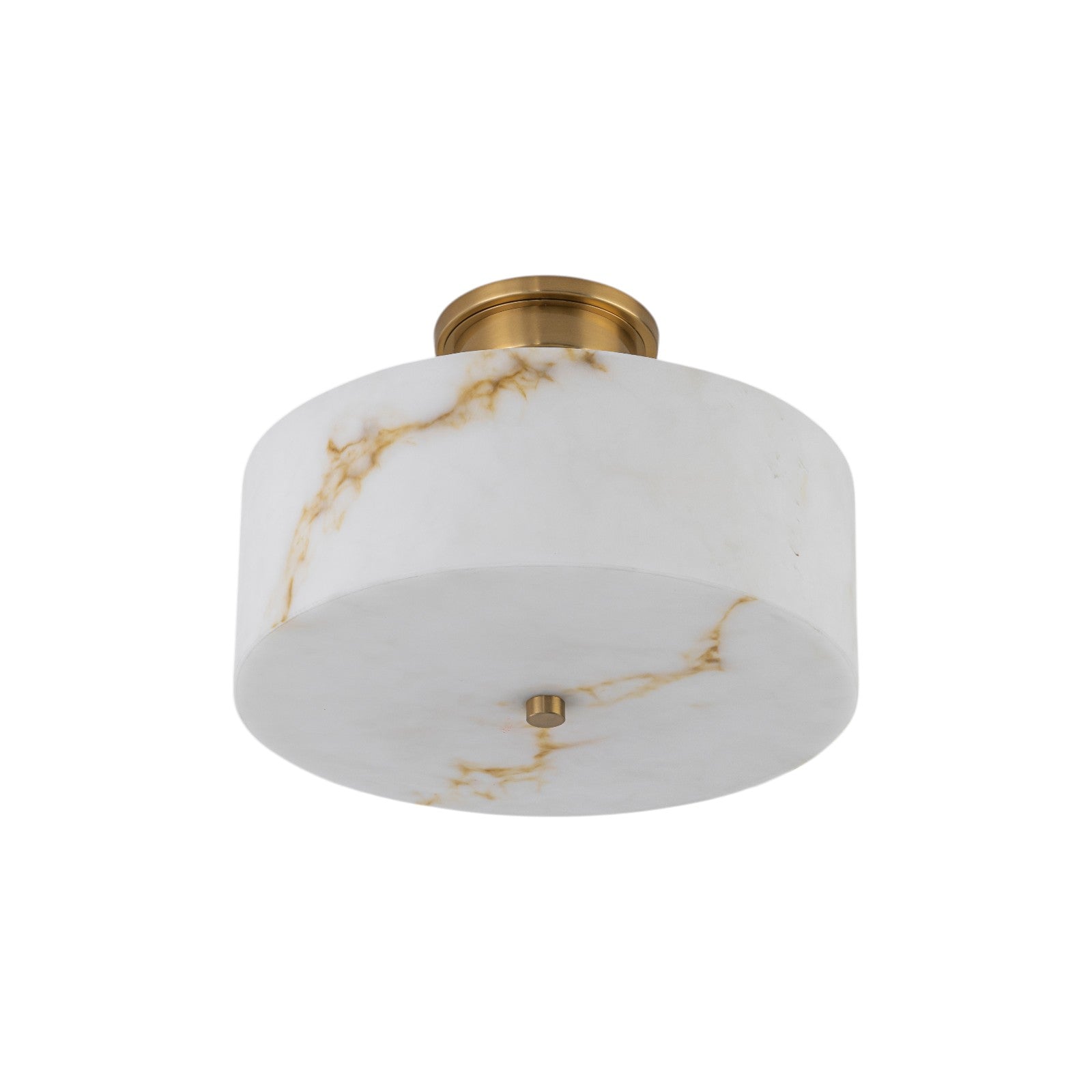 Glowlings 3-Light Modern Brass Semi-Flush Mount Ceiling Light with Faux Alabaster Drum Shade
