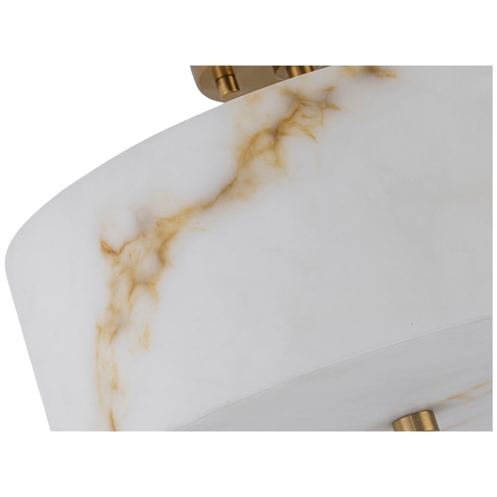 Glowlings 3-Light Modern Brass Semi-Flush Mount Ceiling Light with Faux Alabaster Drum Shade