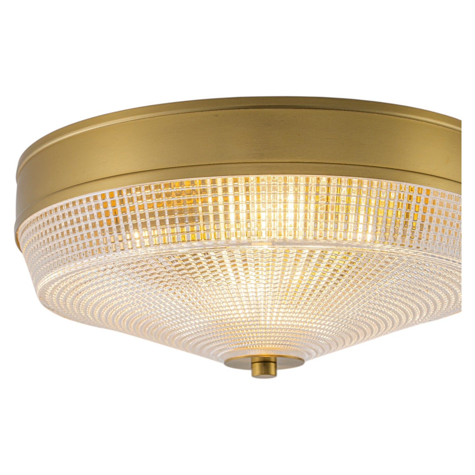Glowlings 3-Light Modern Brushed Gold Round Prismatic Textured Glass Flush Mount Ceiling Light