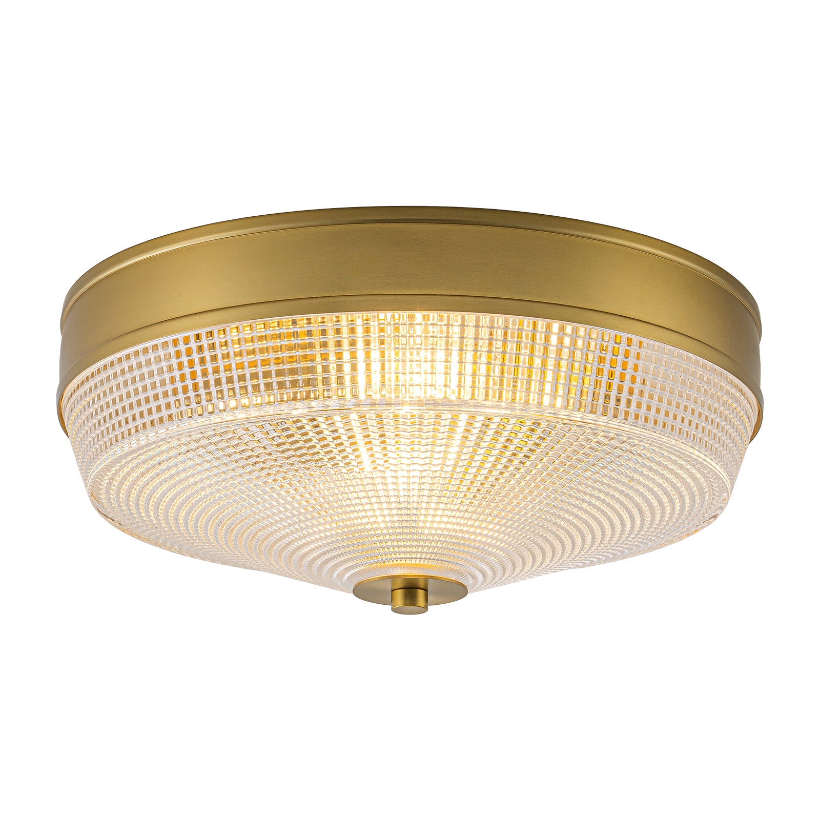 Glowlings 3-Light Modern Brushed Gold Round Prismatic Textured Glass Flush Mount Ceiling Light