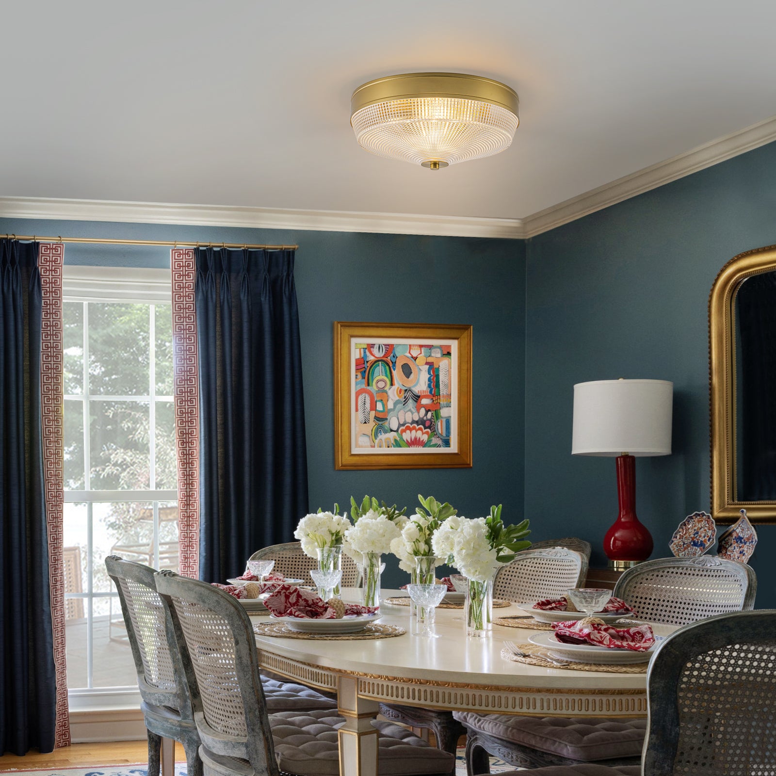 Glowlings 3-Light Modern Brushed Gold Round Prismatic Textured Glass Flush Mount Ceiling Light