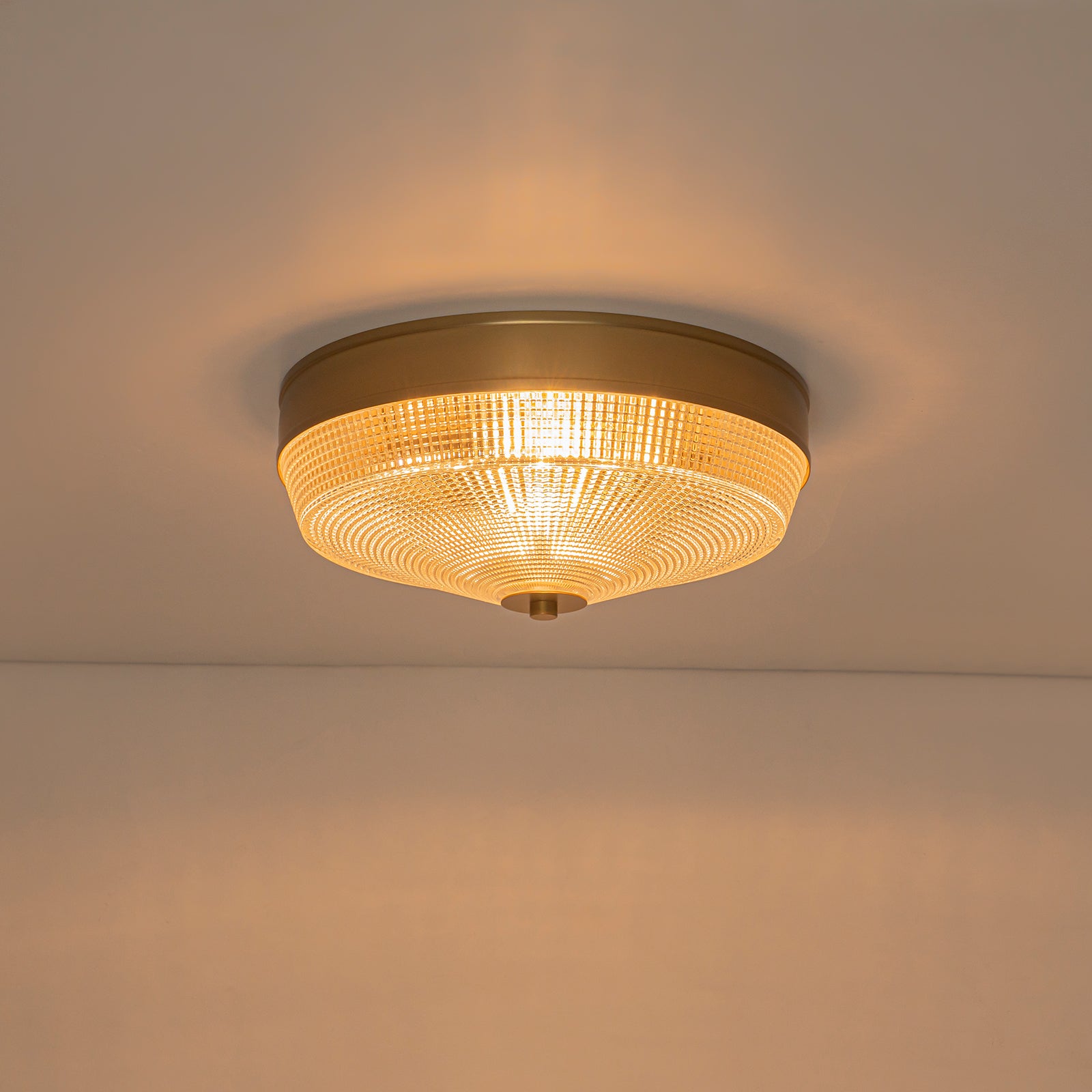 Glowlings 3-Light Modern Brushed Gold Round Prismatic Textured Glass Flush Mount Ceiling Light
