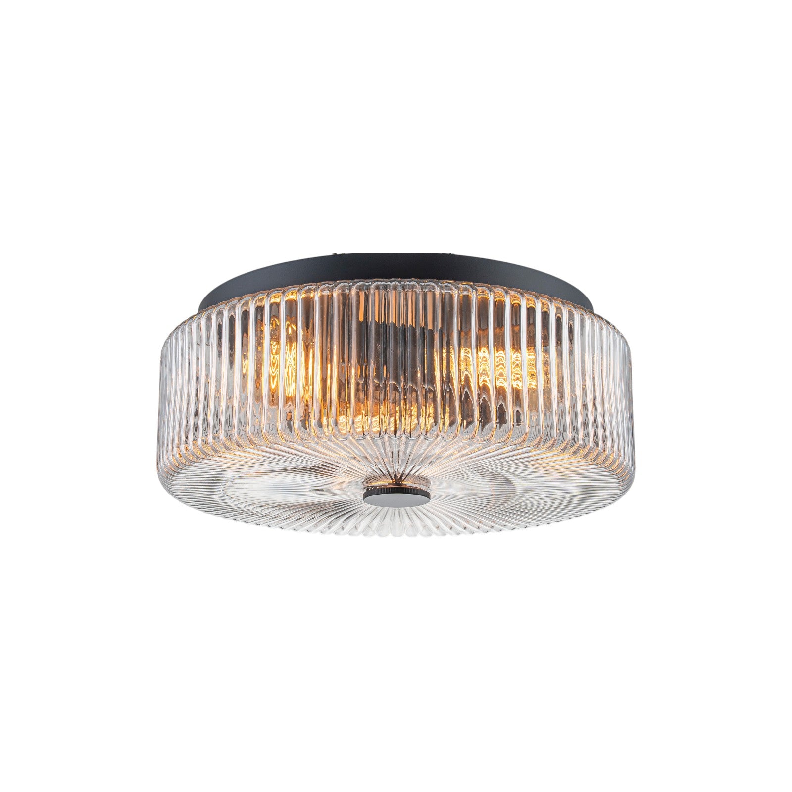 Glowlings 3-Light Modern 14"Wide Clear Fluted Glass Drum Flush Mount Ceiling Light