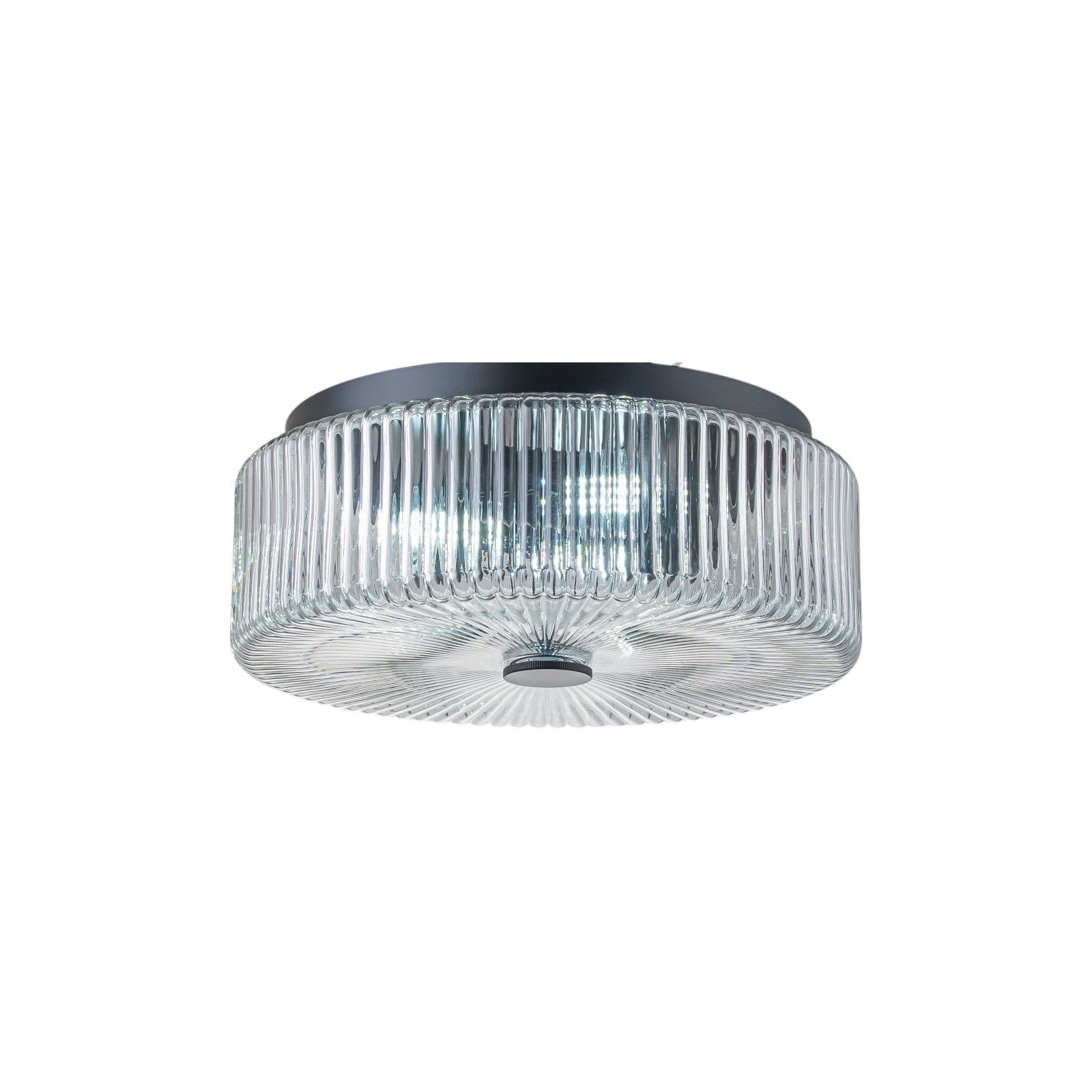 Glowlings 3-Light Modern 14"Wide Clear Fluted Glass Drum Flush Mount Ceiling Light