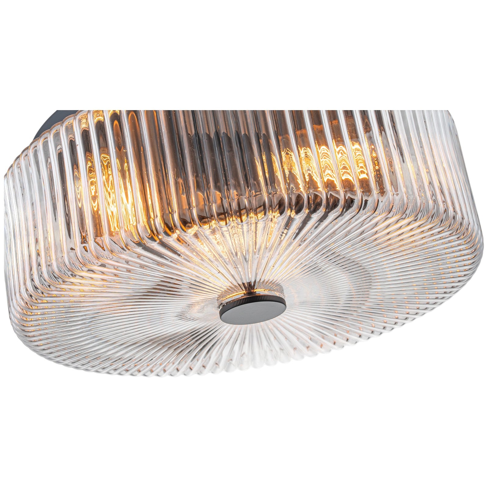 Glowlings 3-Light Modern 14"Wide Clear Fluted Glass Drum Flush Mount Ceiling Light