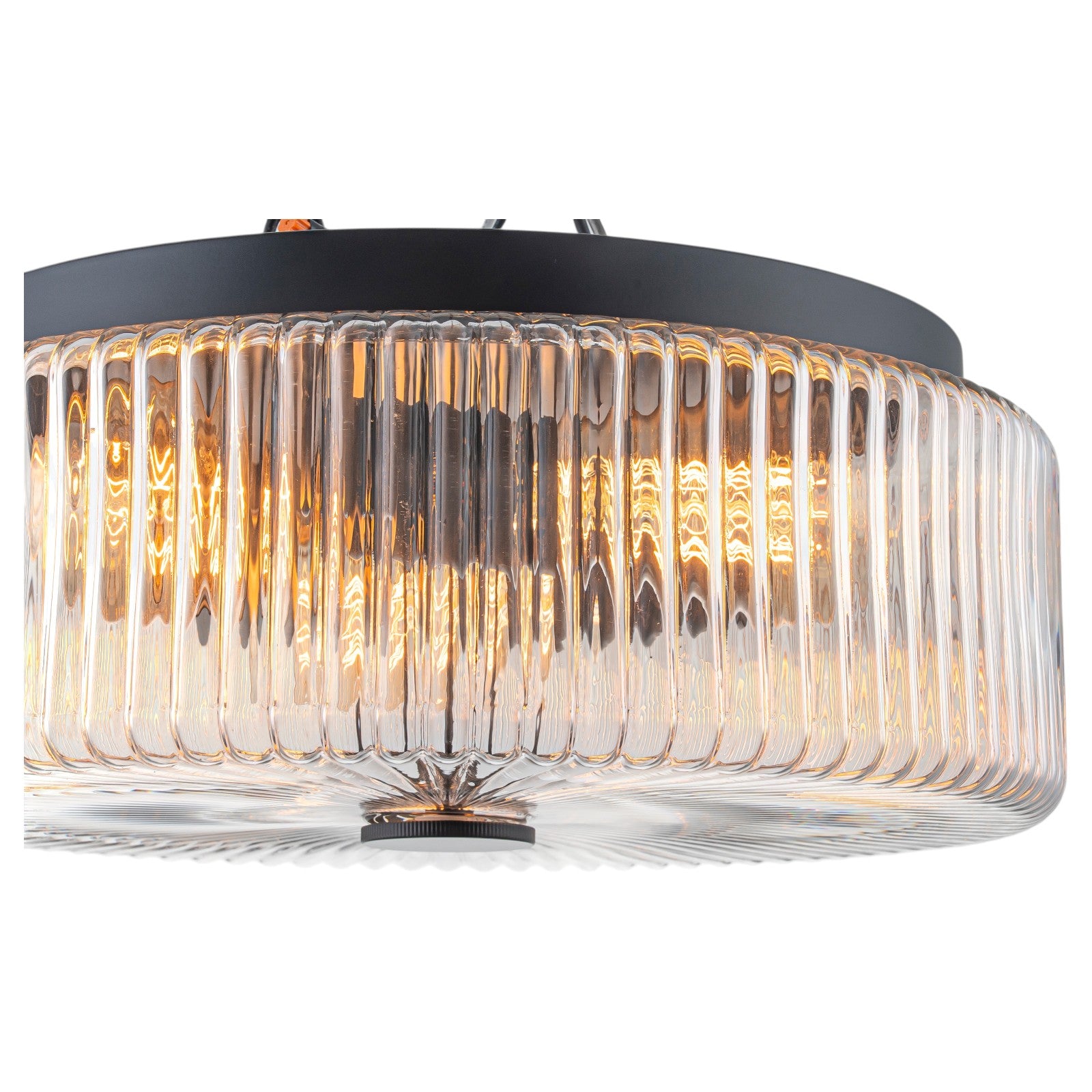 Glowlings 3-Light Modern 14"Wide Clear Fluted Glass Drum Flush Mount Ceiling Light