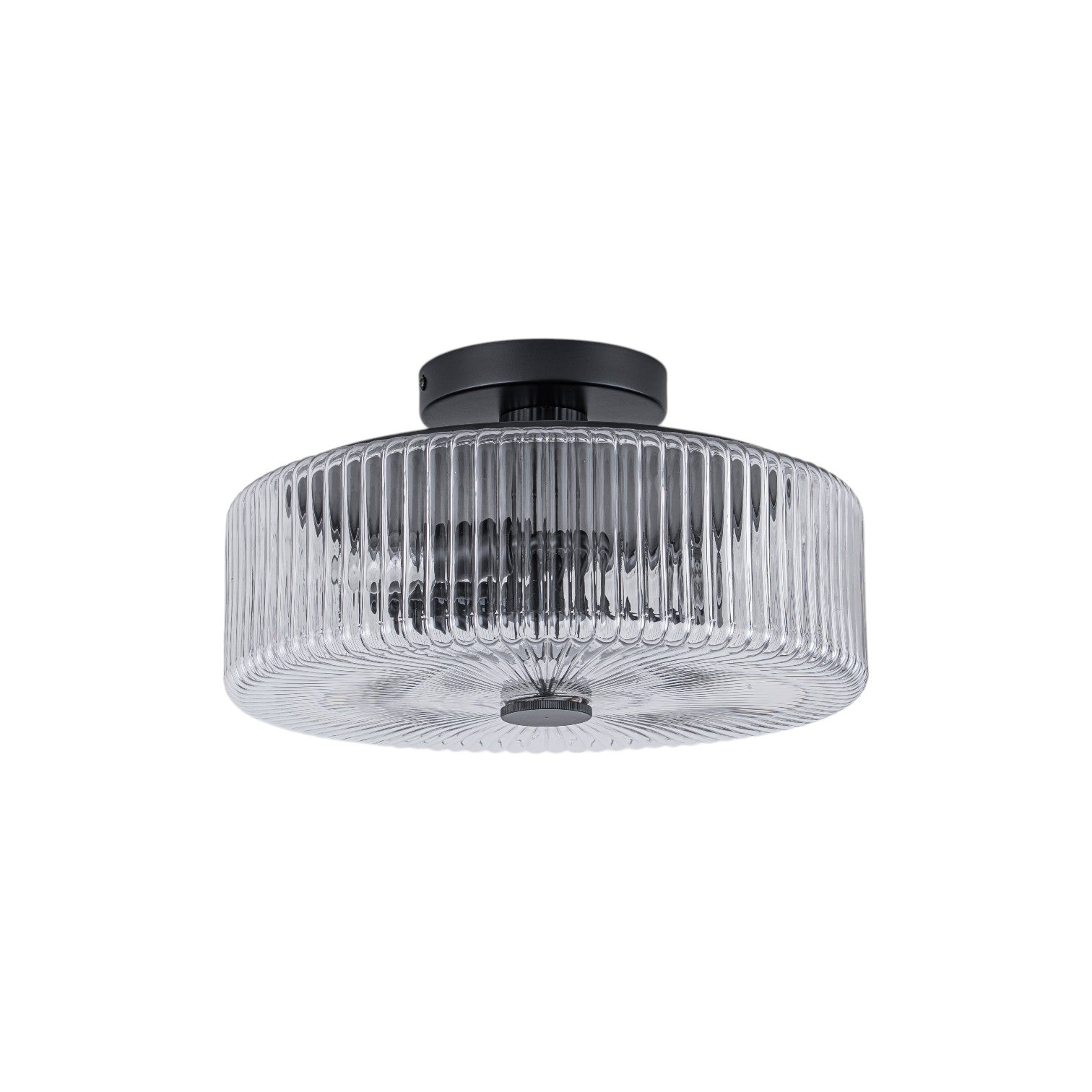 Glowlings 3-Light Modern 14"Wide Clear Ribbed Glass Brass Drum Semi-Flush Mount Ceiling Light