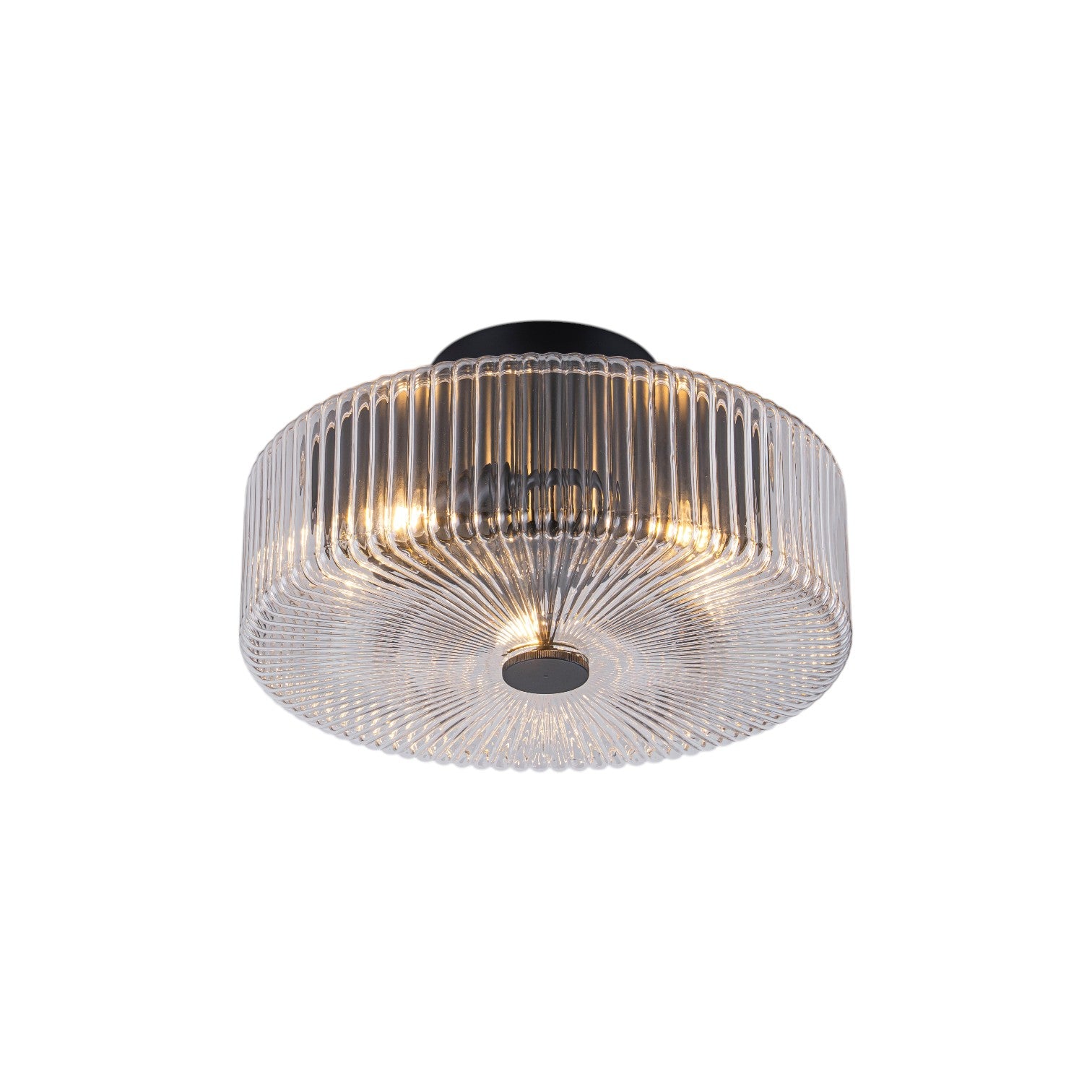 Glowlings 3-Light Modern 14"Wide Clear Ribbed Glass Brass Drum Semi-Flush Mount Ceiling Light