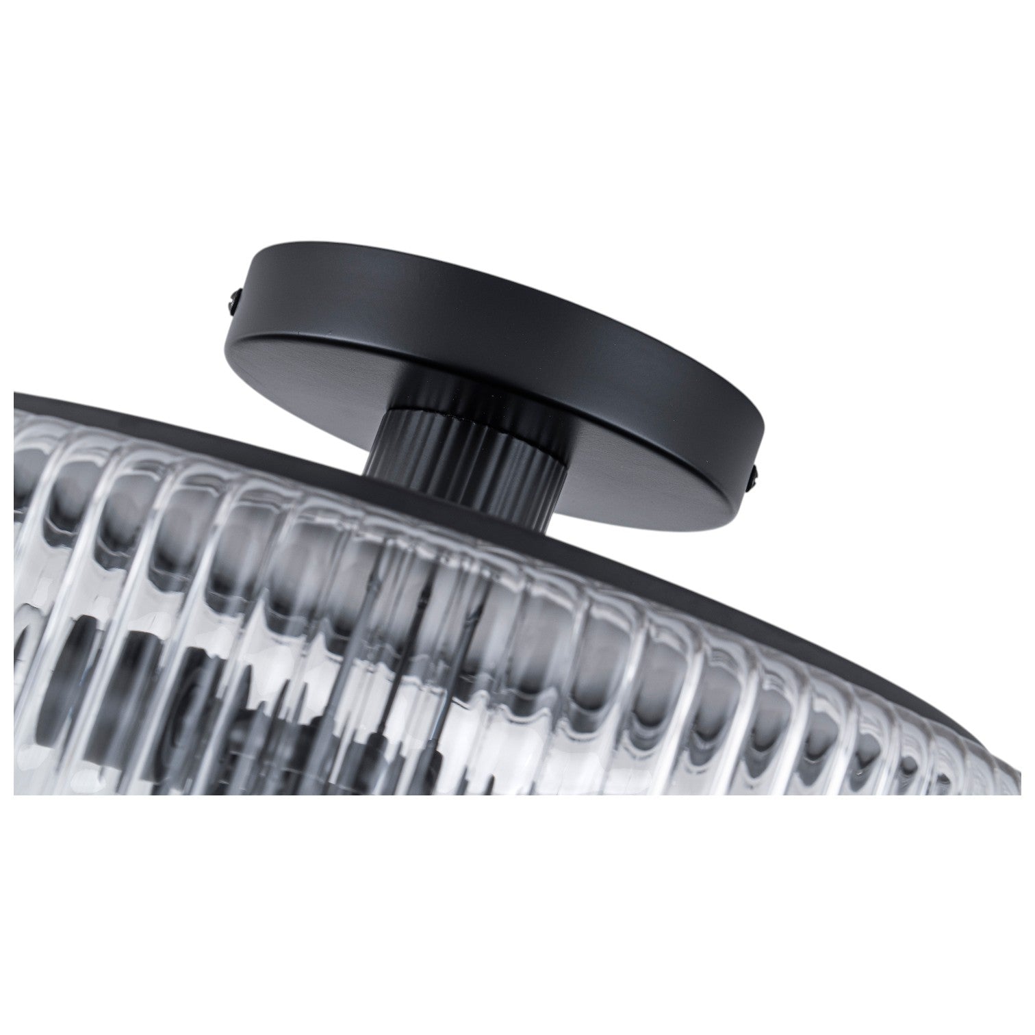 Glowlings 3-Light Modern 14"Wide Clear Ribbed Glass Brass Drum Semi-Flush Mount Ceiling Light
