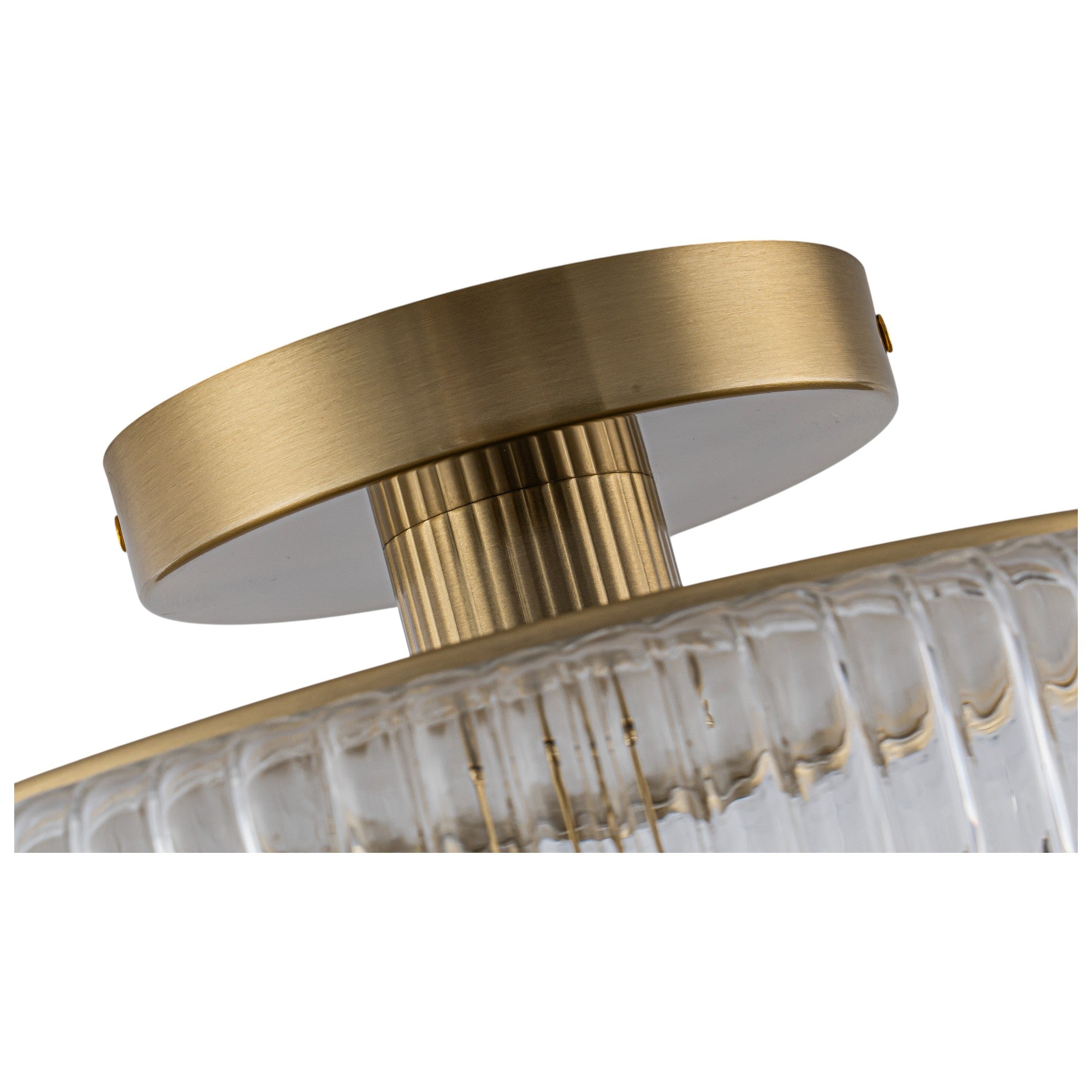 Glowlings 3-Light Modern 14"Wide Clear Ribbed Glass Brass Drum Semi-Flush Mount Ceiling Light