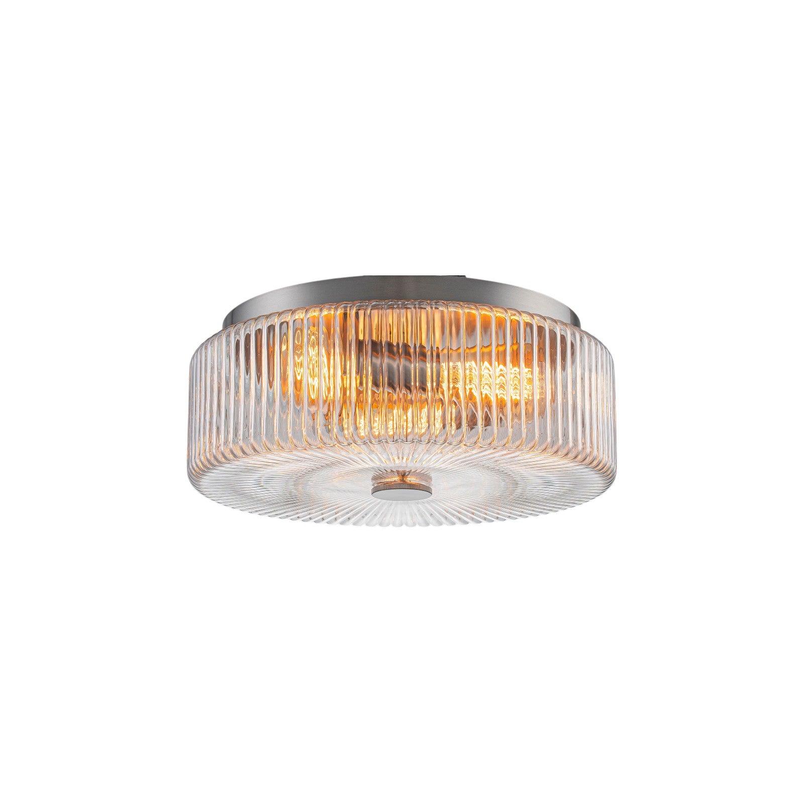 Glowlings 3-Light Modern 14"Wide Clear Fluted Glass Drum Flush Mount Ceiling Light