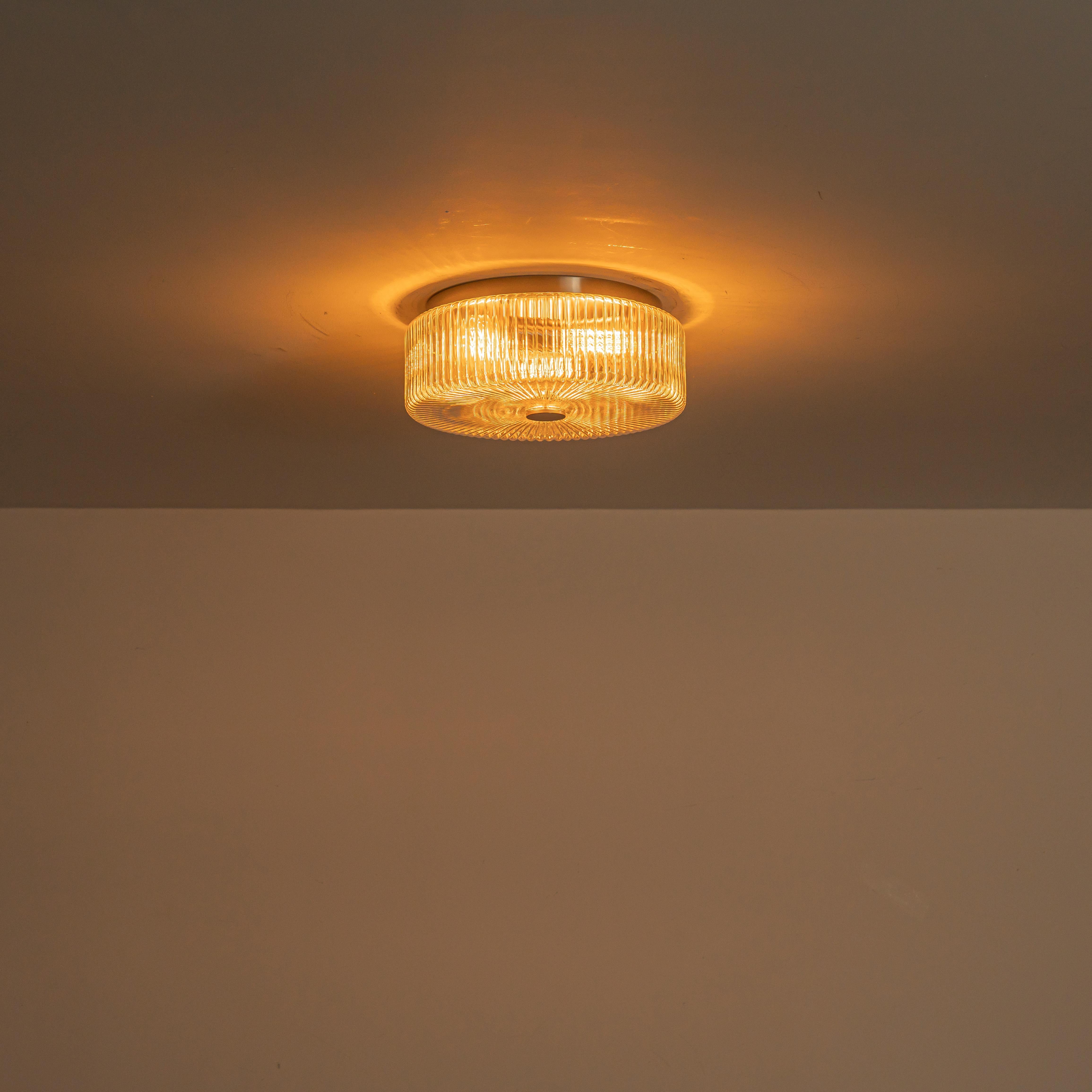 Glowlings 3-Light Modern 14"Wide Clear Fluted Glass Drum Flush Mount Ceiling Light