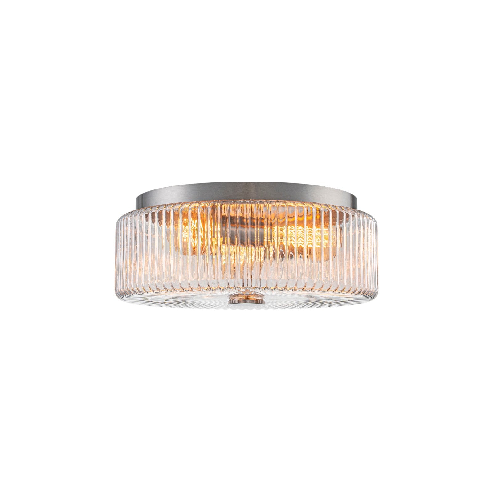Glowlings 3-Light Modern 14"Wide Clear Fluted Glass Drum Flush Mount Ceiling Light