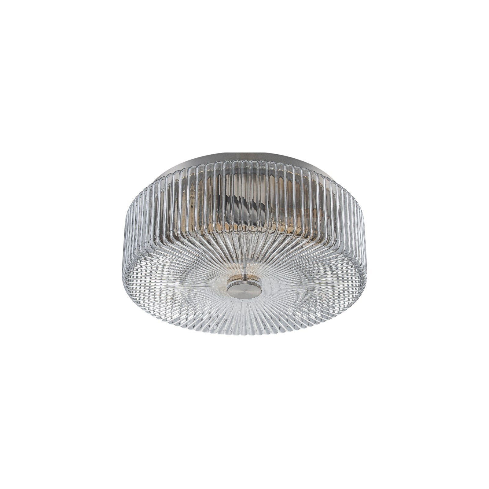 Glowlings 3-Light Modern 14"Wide Clear Fluted Glass Drum Flush Mount Ceiling Light