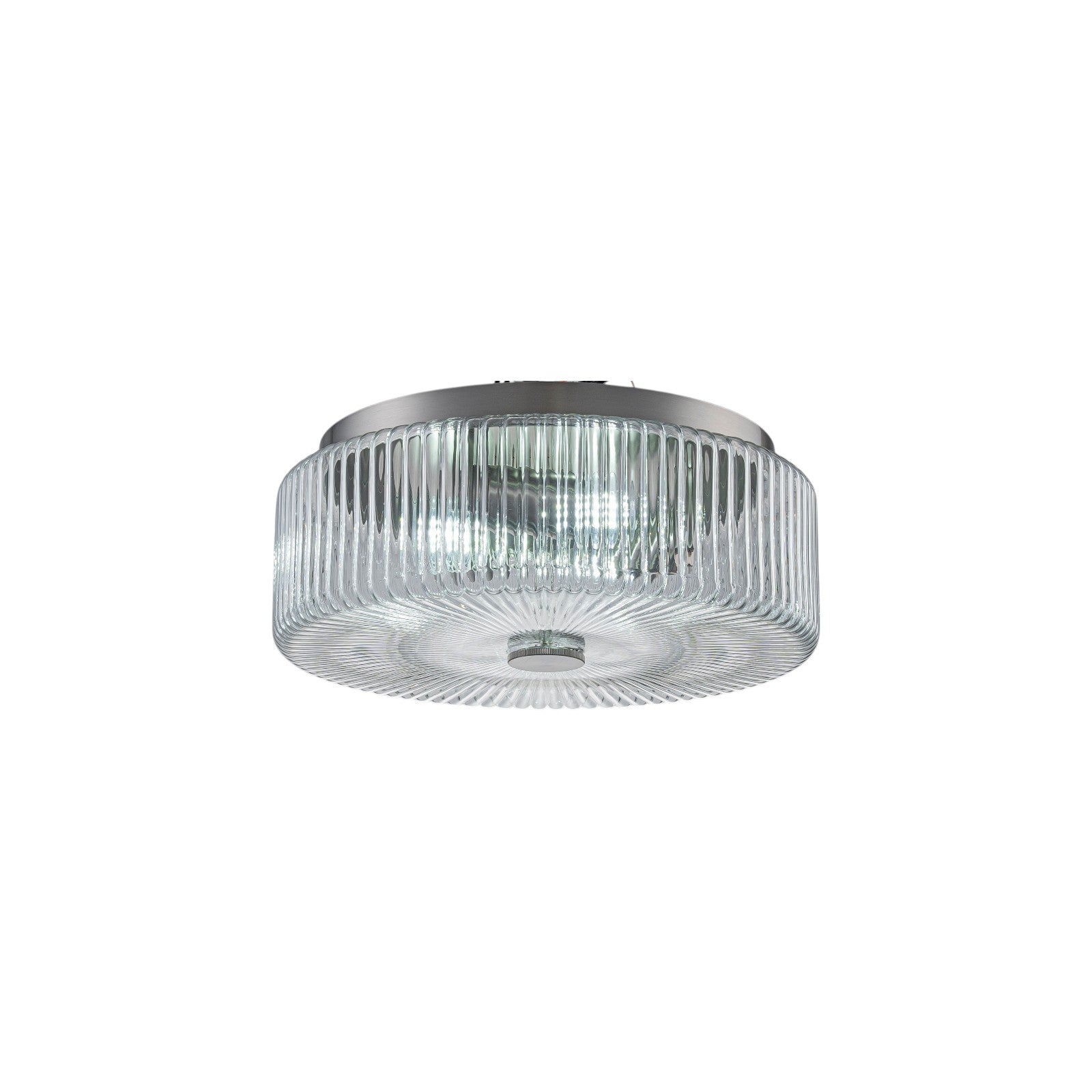 Glowlings 3-Light Modern 14"Wide Clear Fluted Glass Drum Flush Mount Ceiling Light