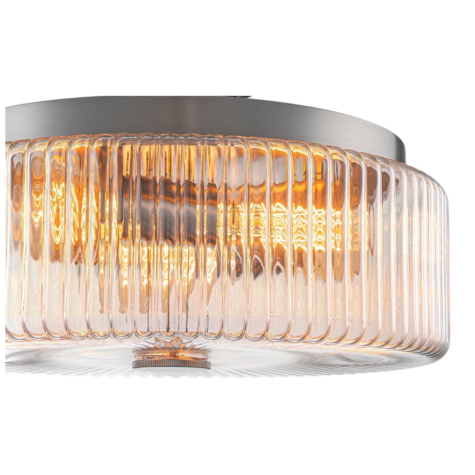 Glowlings 3-Light Modern 14"Wide Clear Fluted Glass Drum Flush Mount Ceiling Light
