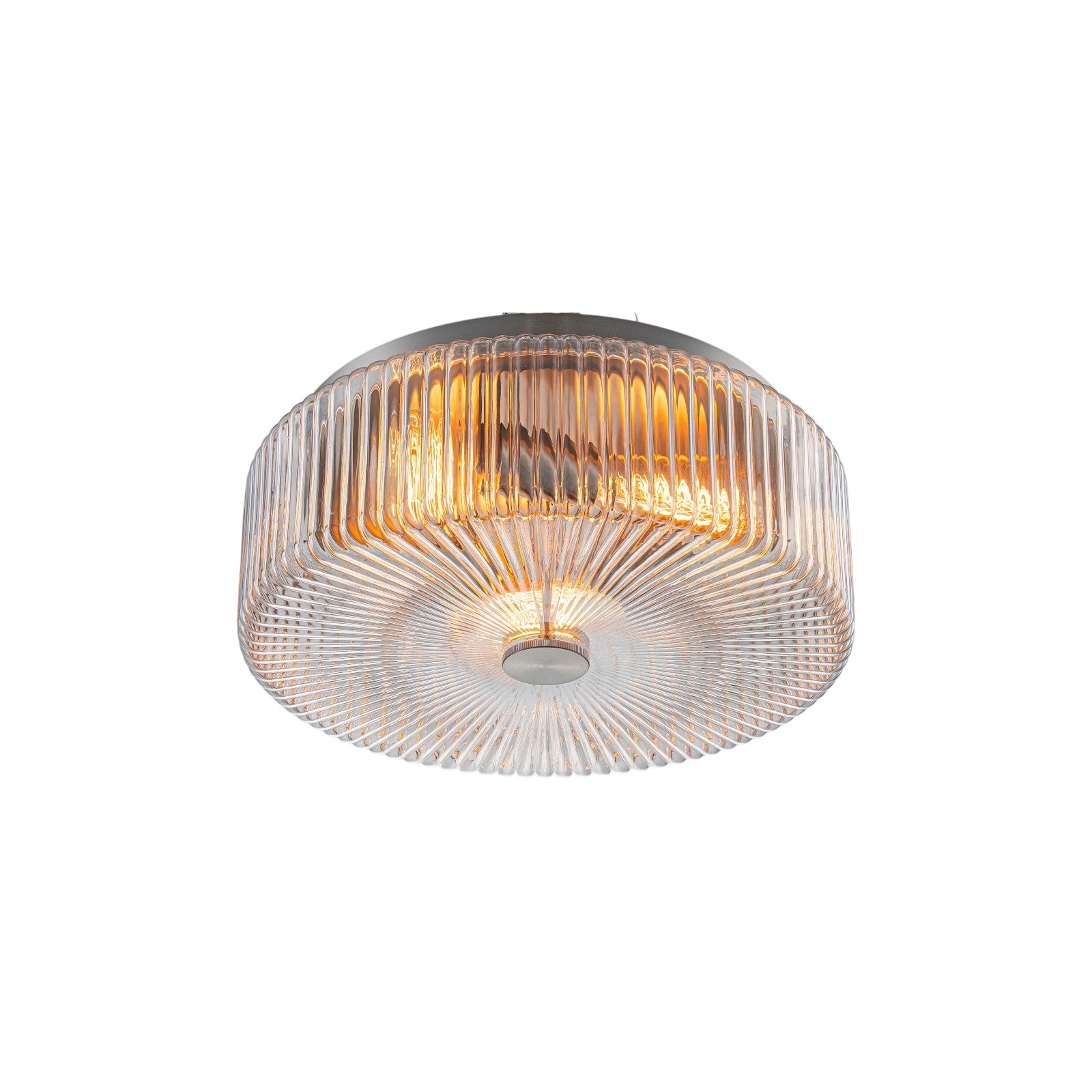 Glowlings 3-Light Modern 14"Wide Clear Fluted Glass Drum Flush Mount Ceiling Light