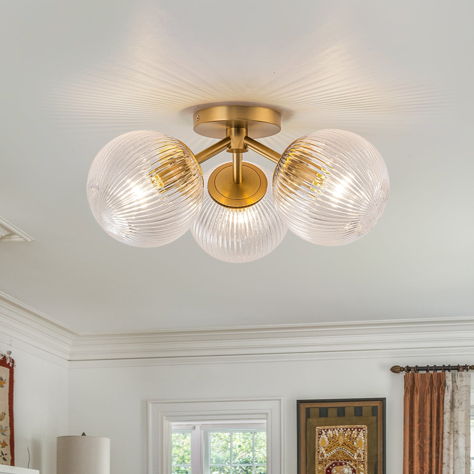 Glowlings 3-Light Modern 18"Wide Globe Glass Sputnik Semi-Flush Mount Ceiling Light