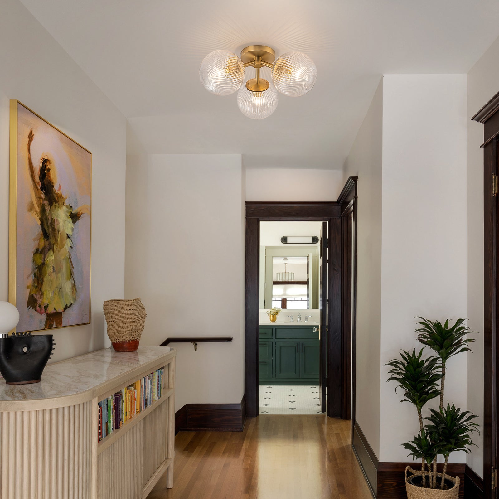 Glowlings 3-Light Modern 18"Wide Globe Glass Sputnik Semi-Flush Mount Ceiling Light