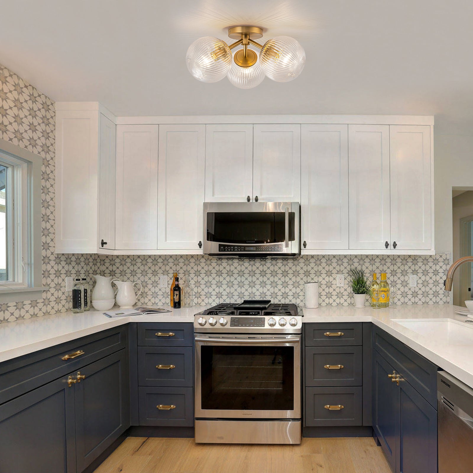 Glowlings 3-Light Modern 18"Wide Globe Glass Sputnik Semi-Flush Mount Ceiling Light