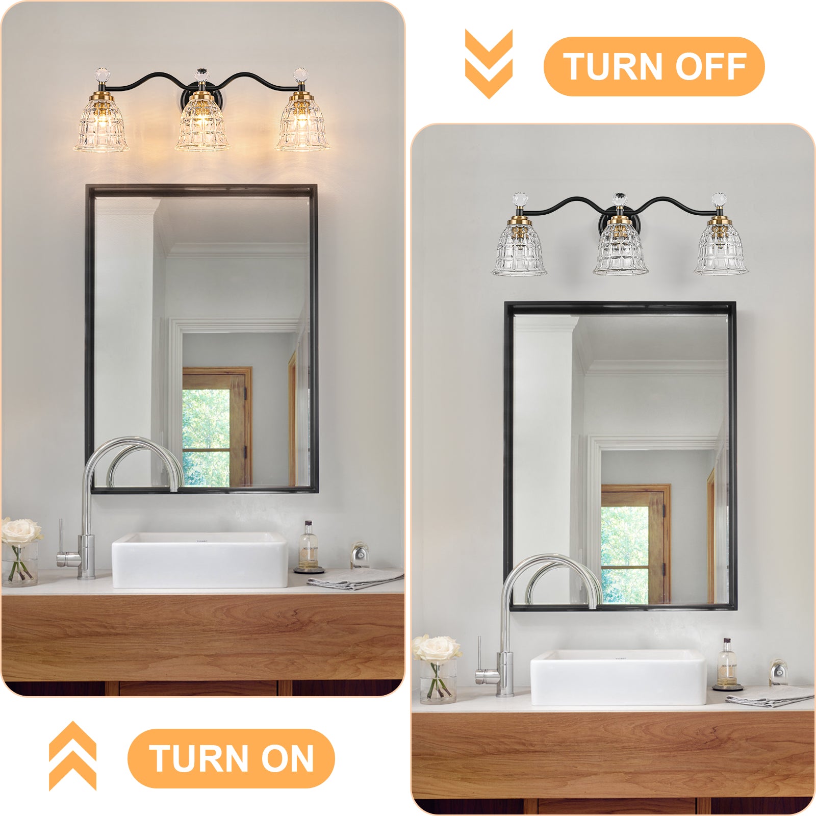 Glowlings 2/3/4/5-Light Modern Crystal Flower Shades Bathroom Vanity Light Over Mirror
