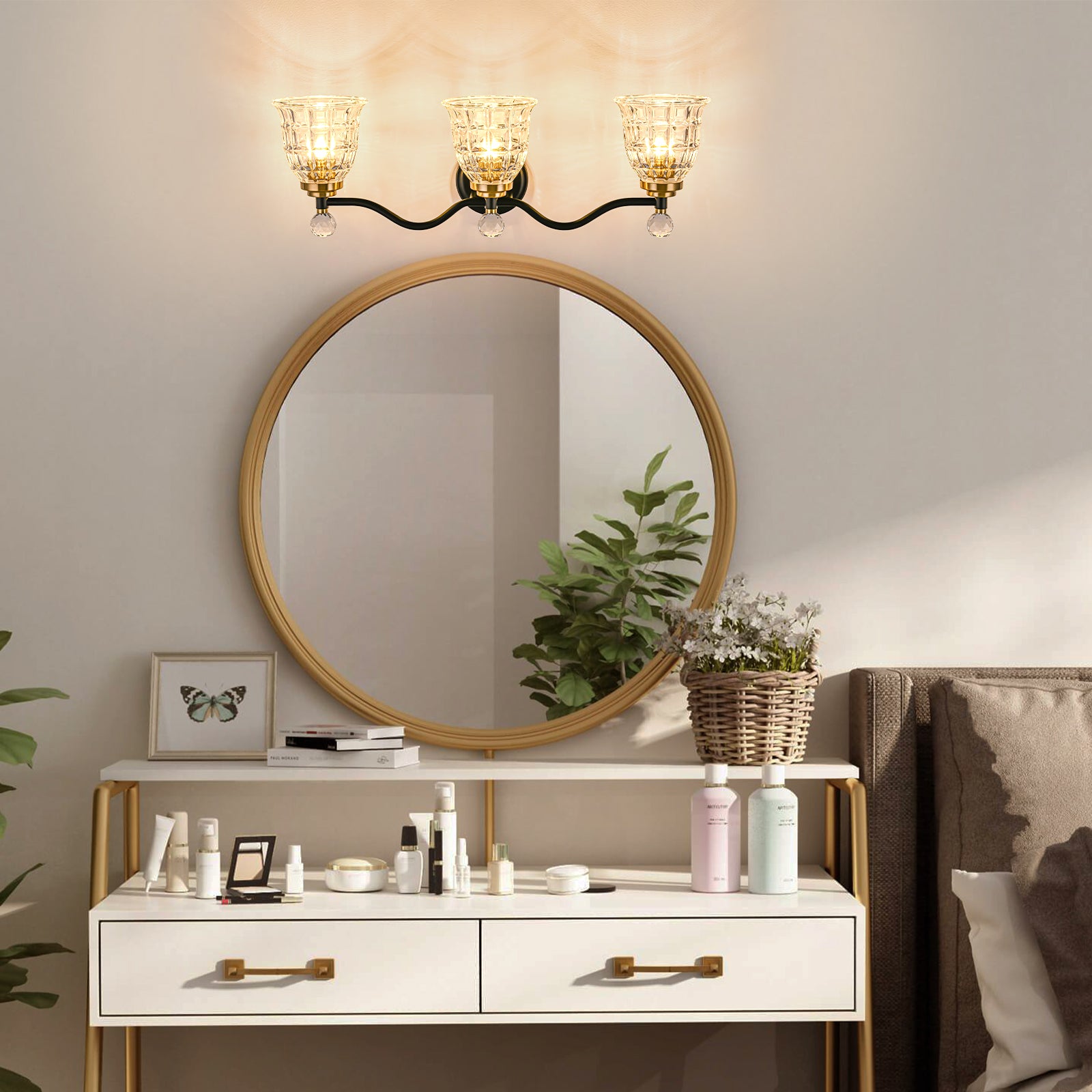 Glowlings 2/3/4/5-Light Modern Crystal Flower Shades Bathroom Vanity Light Over Mirror
