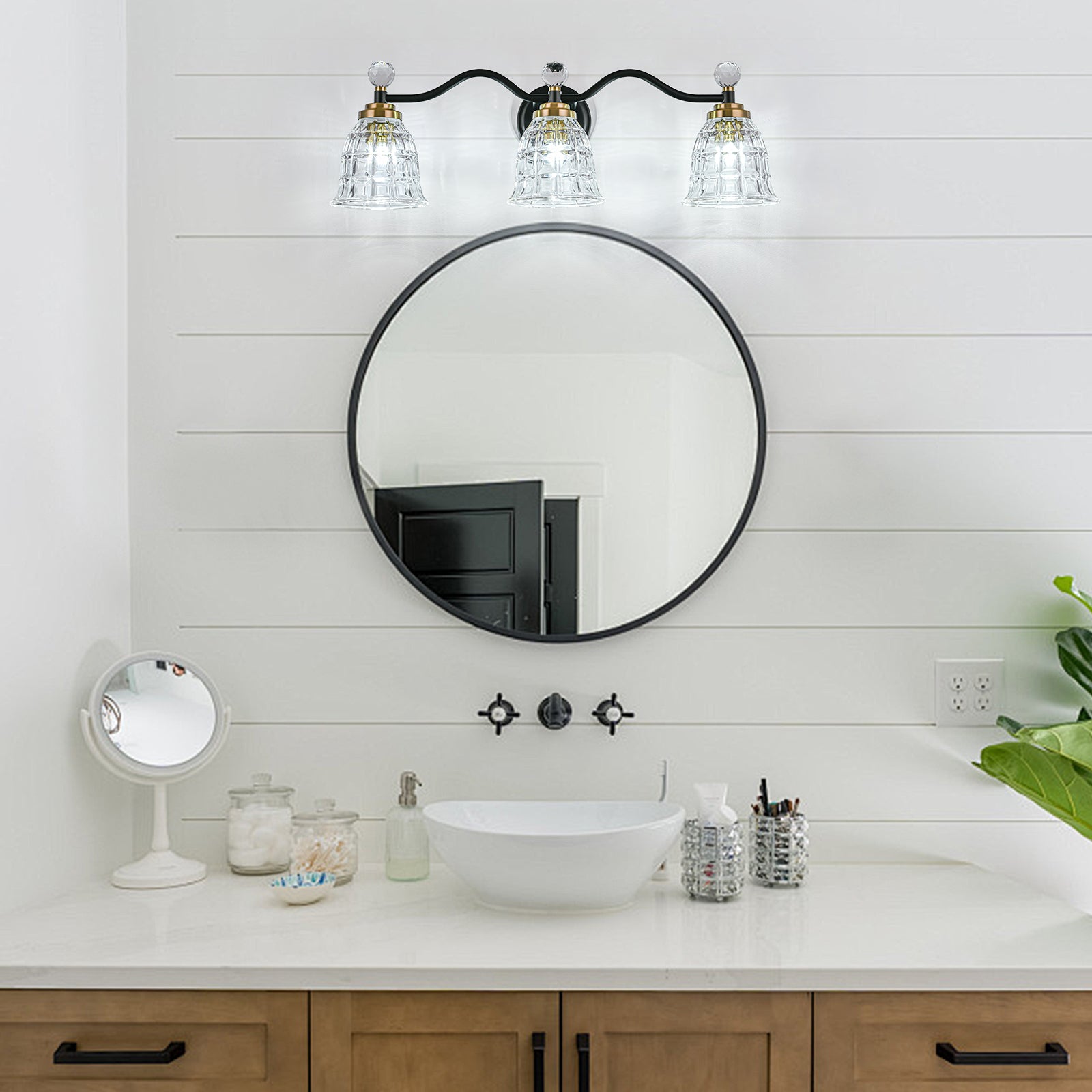 Glowlings 2/3/4/5-Light Modern Crystal Flower Shades Bathroom Vanity Light Over Mirror