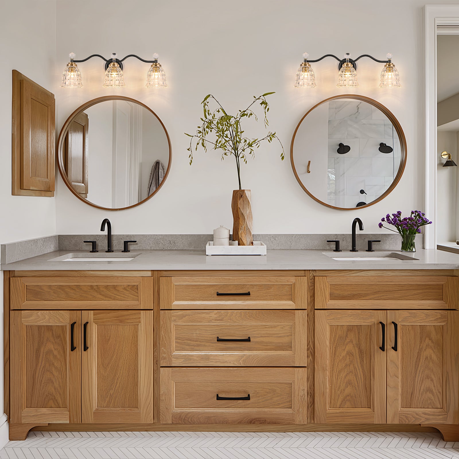 Glowlings 2/3/4/5-Light Modern Crystal Flower Shades Bathroom Vanity Light Over Mirror