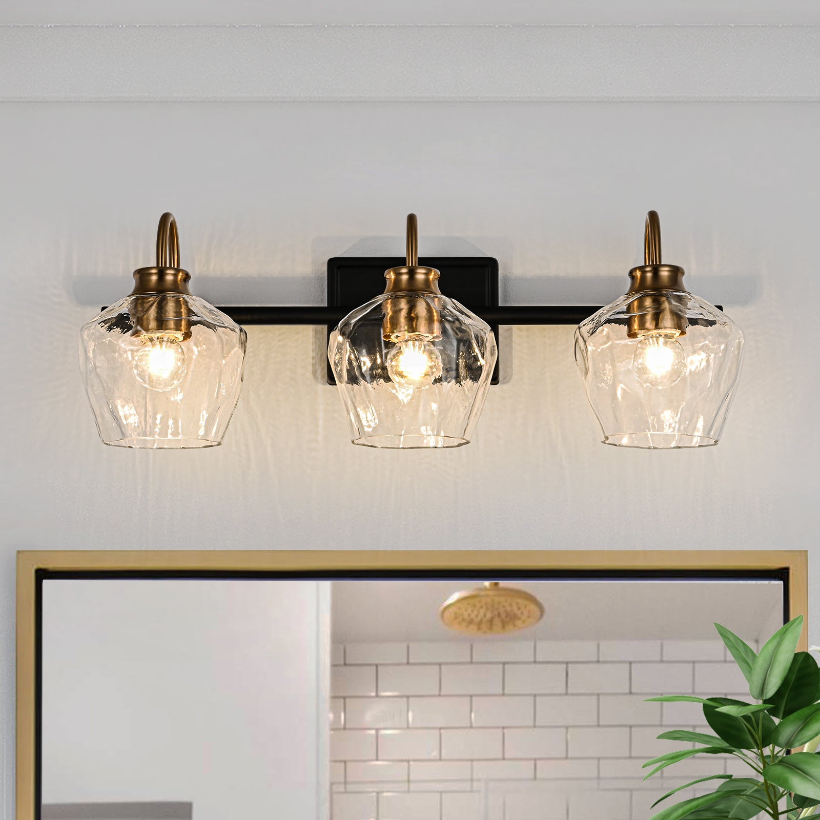 Glowlings 3/4-Light Modern Diamond-pattern Textured Glass Dimmable Bathroom Vanity Light