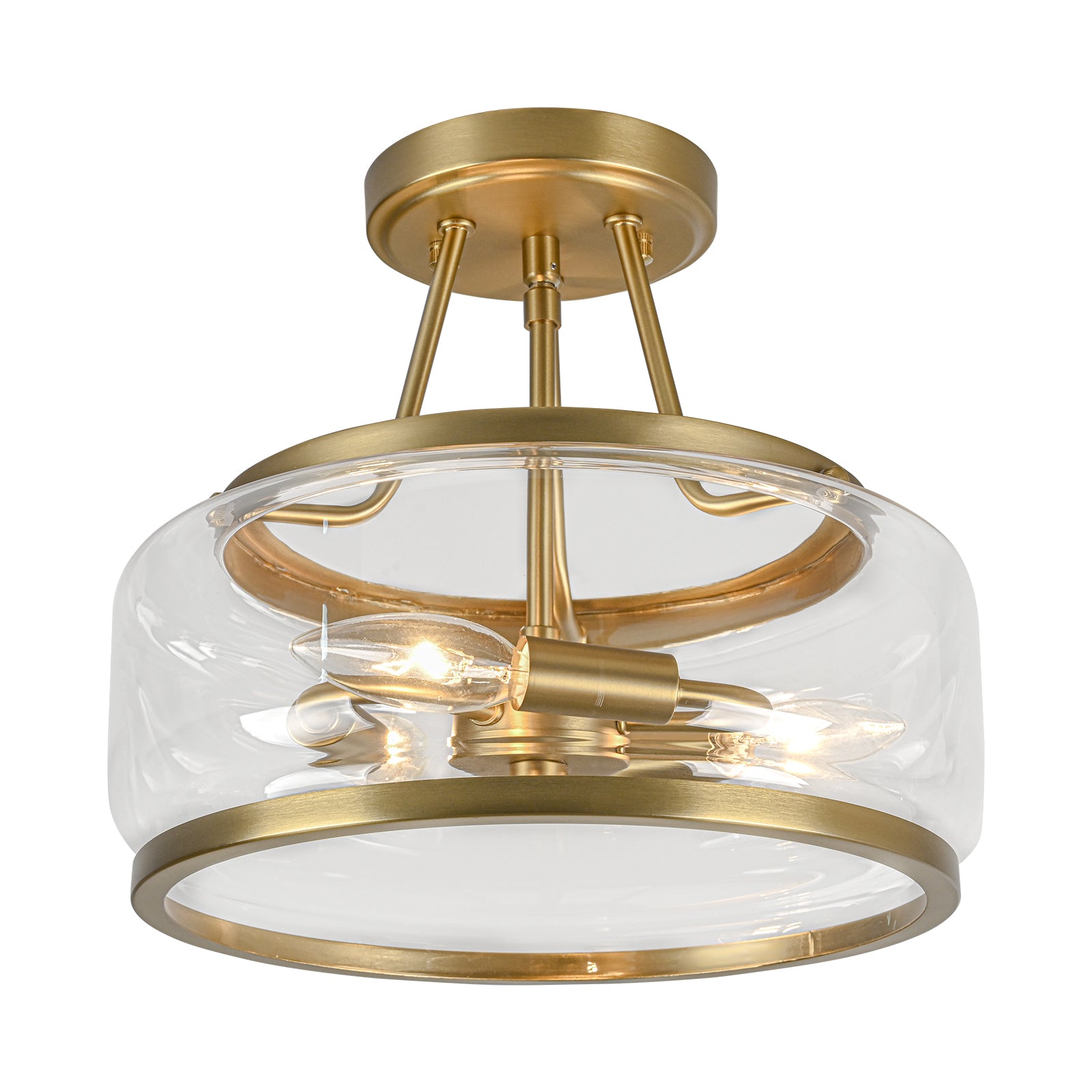 Glowlings Modern 3-Light Drum Clear Glass Lantern Semi Flush Mount