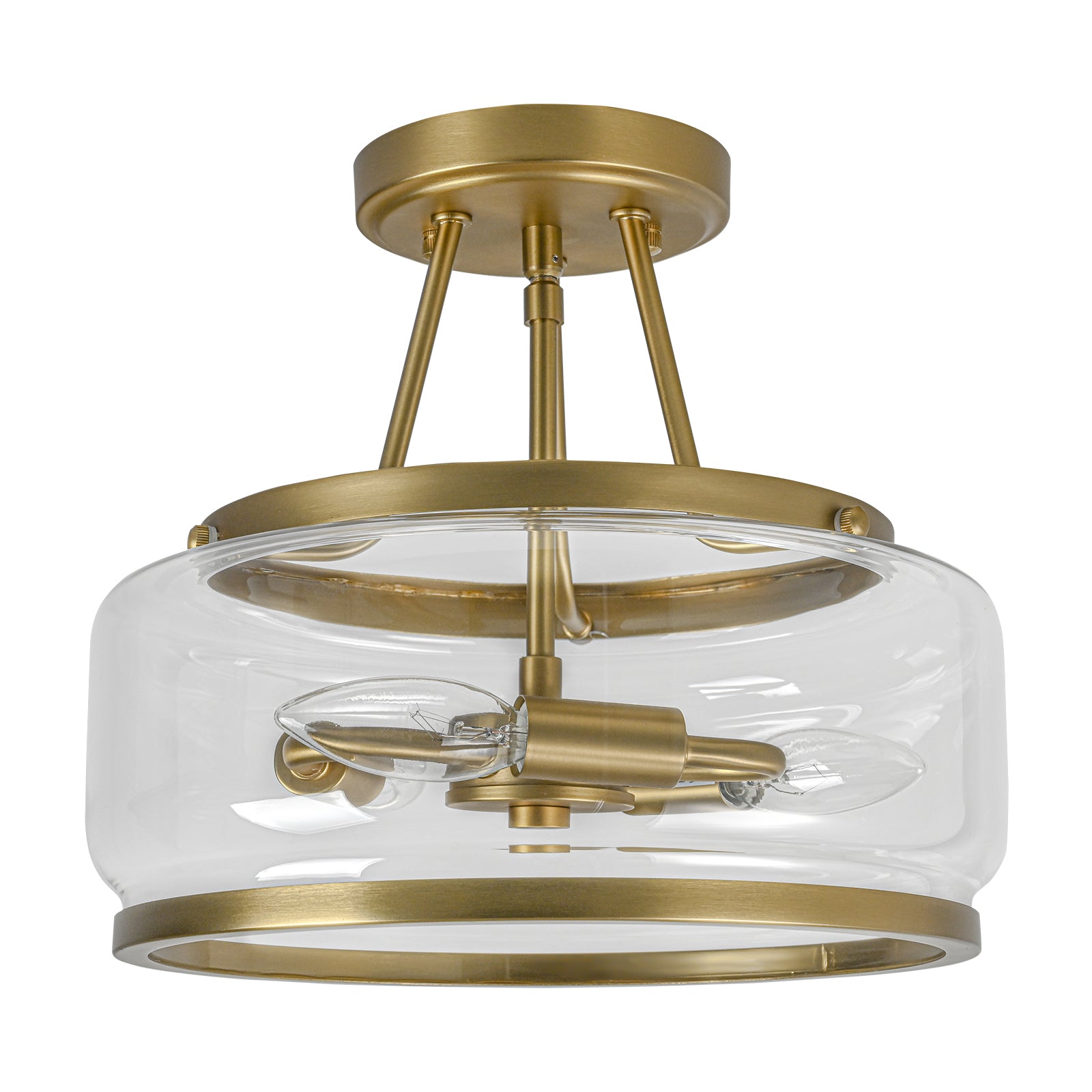 Glowlings Modern 3-Light Drum Clear Glass Lantern Semi Flush Mount