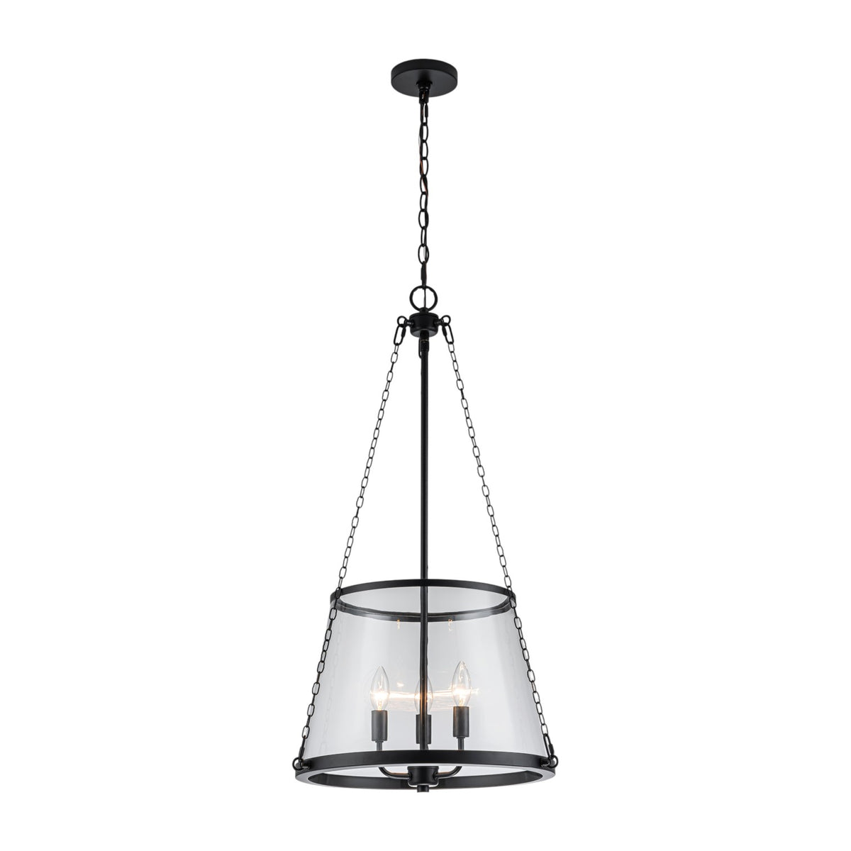 Glowlings 3-Light Modern Farmhouse Gold Pendant Light,Antique Brass Lantern Chandelier with Clear Glass Shade