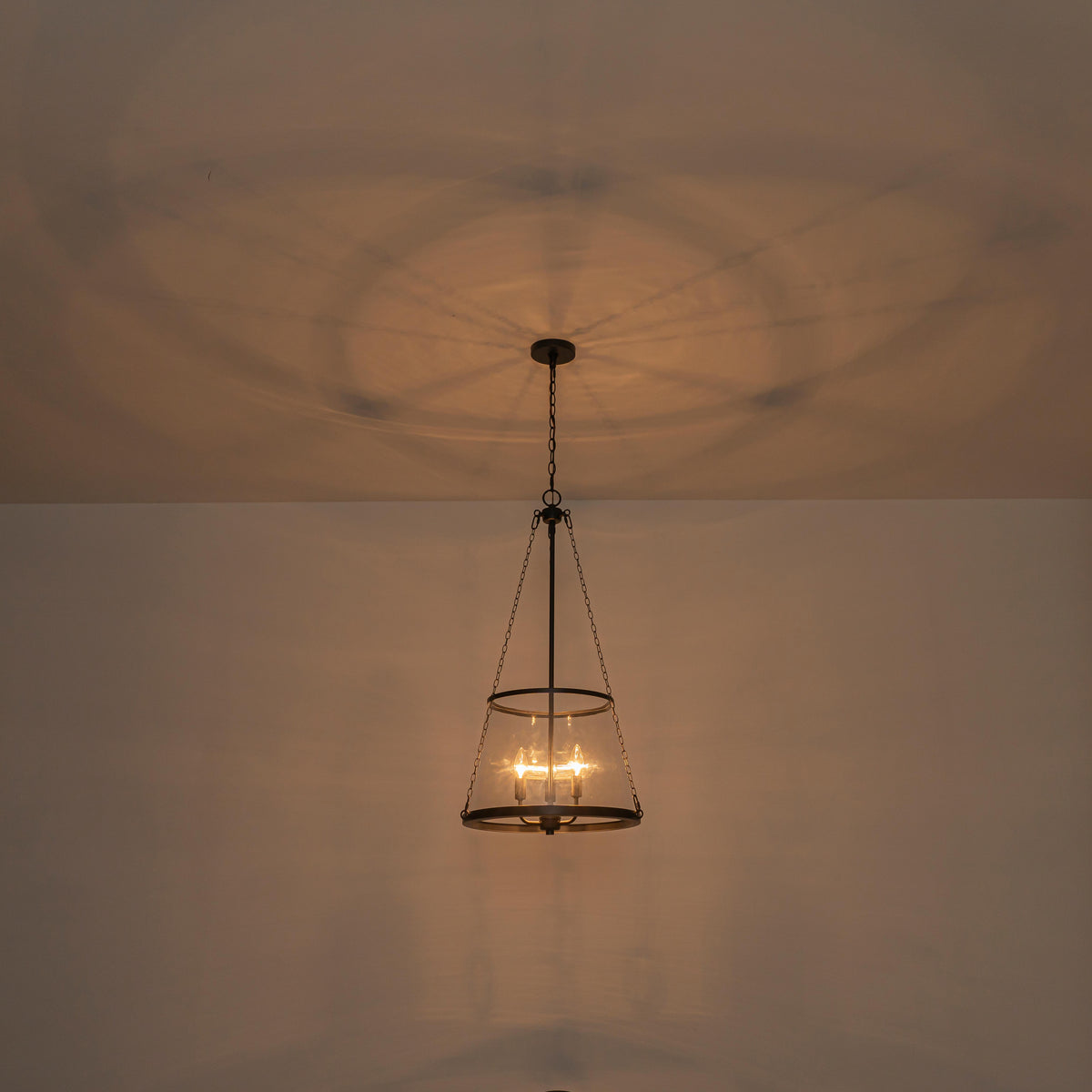 Glowlings 3-Light Modern Farmhouse Gold Pendant Light,Antique Brass Lantern Chandelier with Clear Glass Shade