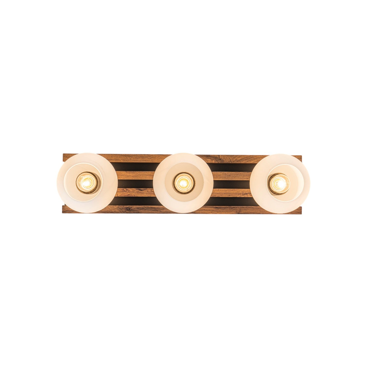 Glowlings 3-Light Modern Farmhouse Walnut Finish Wood Slat Flush Mount Track Lighting with Opal Glass