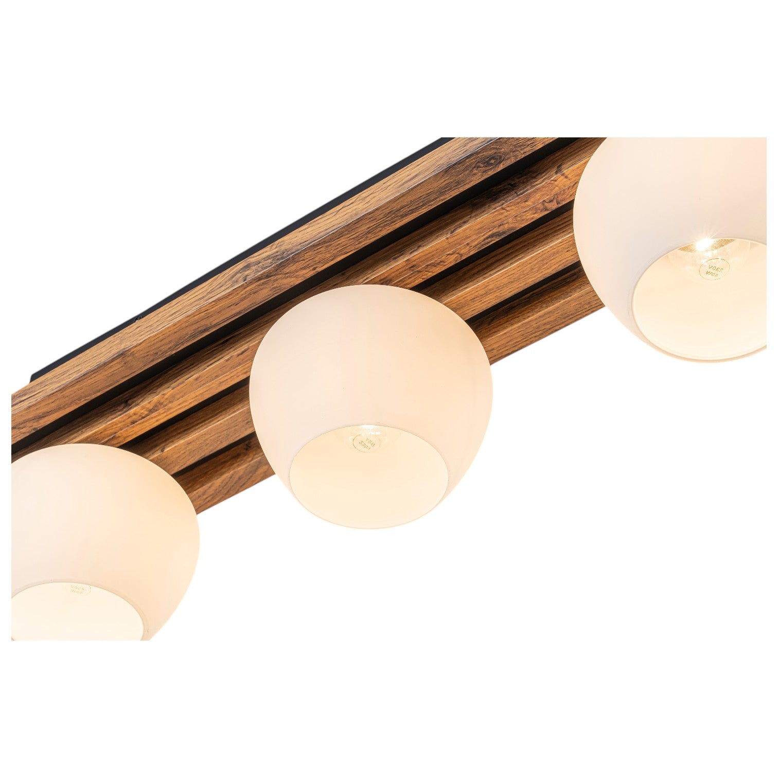 Glowlings 3-Light Modern Farmhouse Walnut Finish Wood Slat Flush Mount Track Lighting with Opal Glass