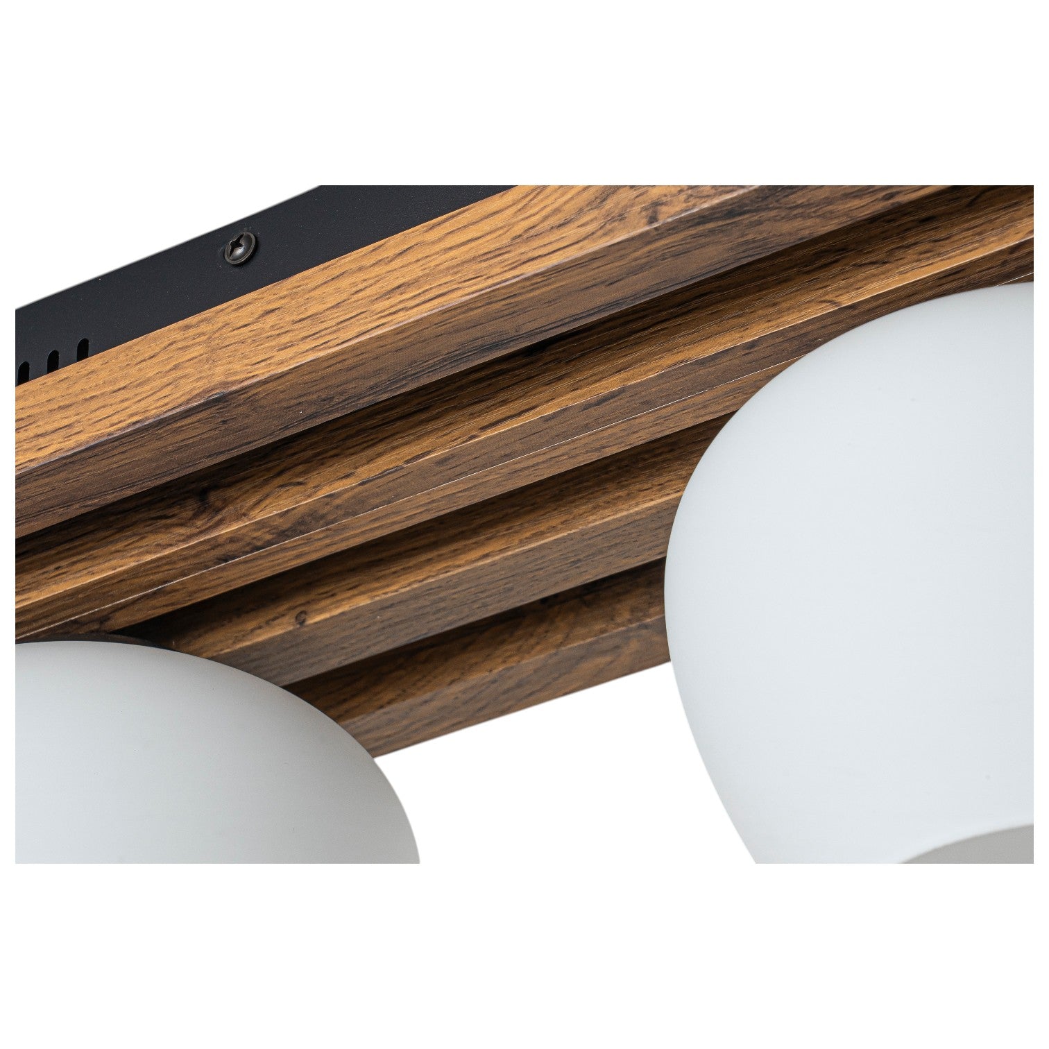 Glowlings 3-Light Modern Farmhouse Walnut Finish Wood Slat Flush Mount Track Lighting with Opal Glass
