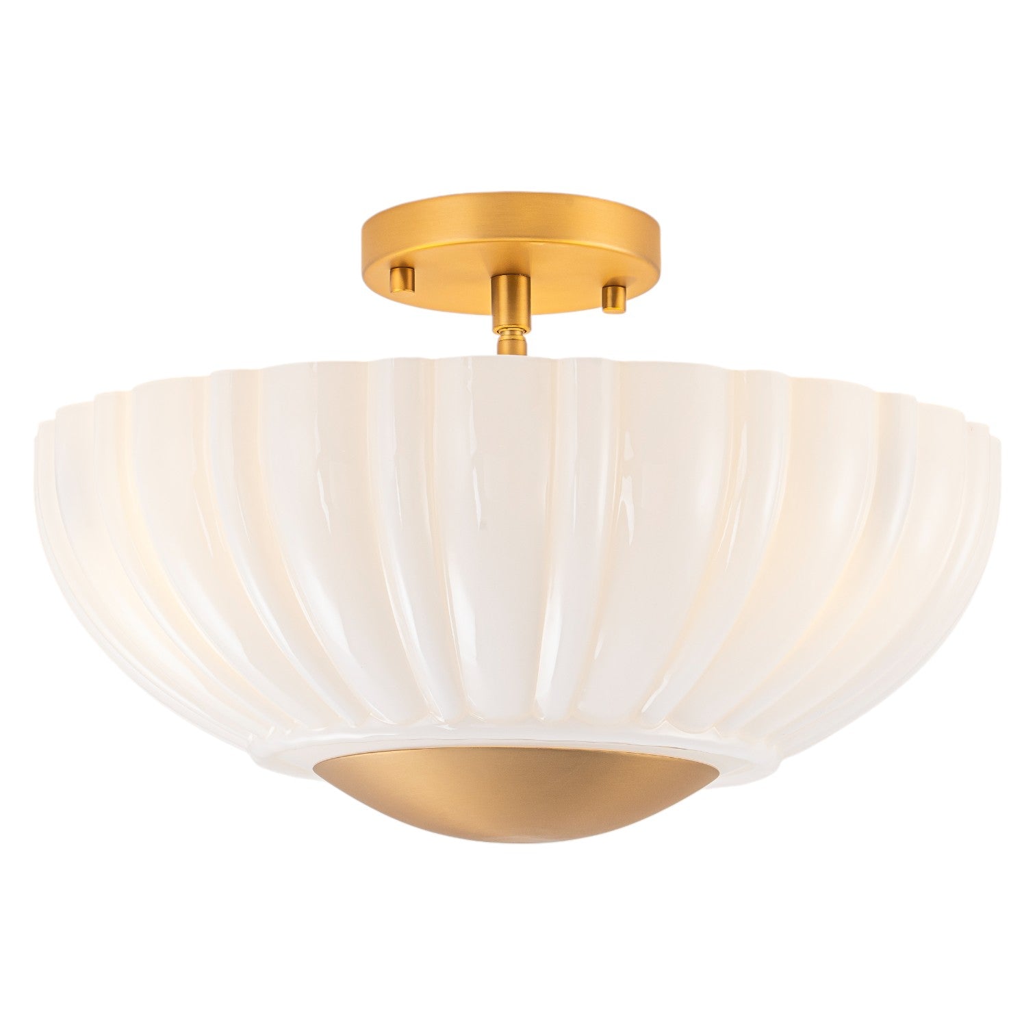 Glowlings 3-Light Modern 15"Wide Brass Flower Shape Opal Glass Semi-Flush Mount Ceiling Light