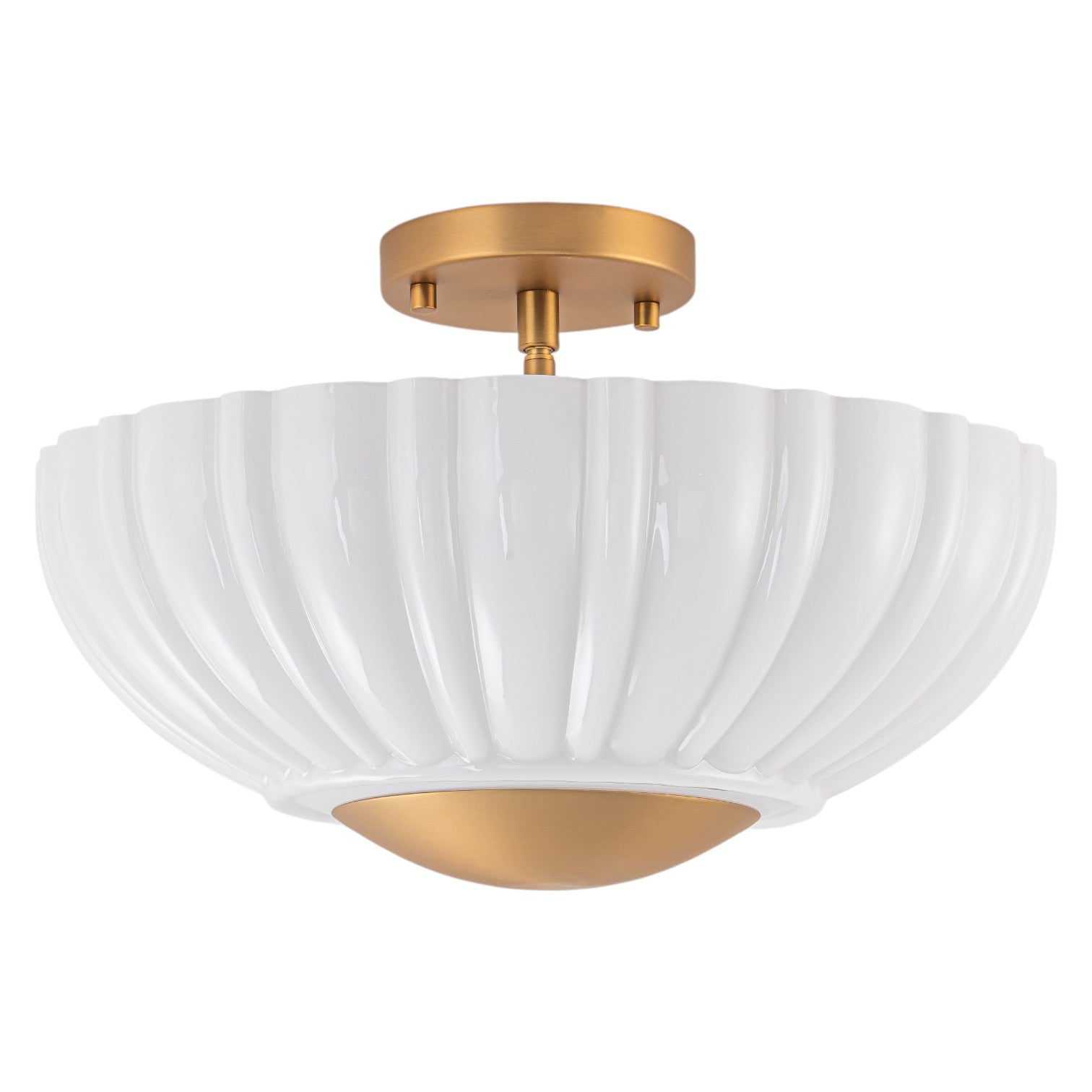 Glowlings 3-Light Modern 15"Wide Brass Flower Shape Opal Glass Semi-Flush Mount Ceiling Light