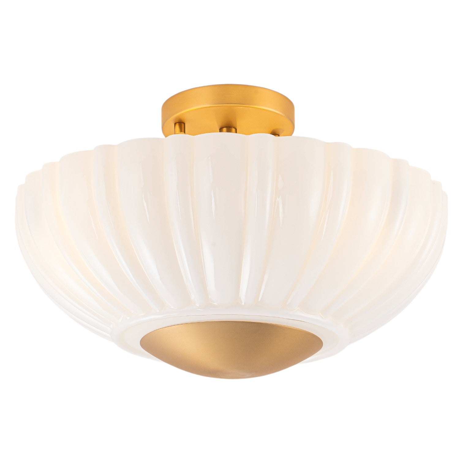 Glowlings 3-Light Modern 15"Wide Brass Flower Shape Opal Glass Semi-Flush Mount Ceiling Light