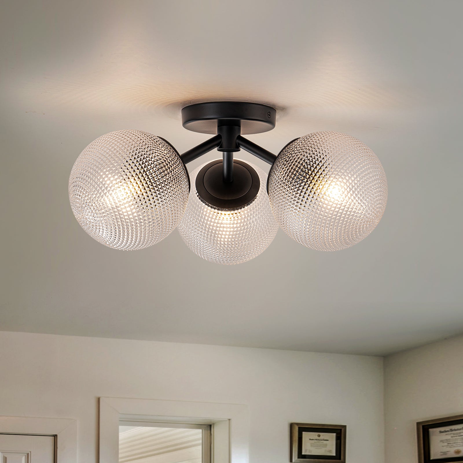 Glowlings 3-Light Modern 18"Wide Globe Glass Sputnik Semi-Flush Mount Ceiling Light